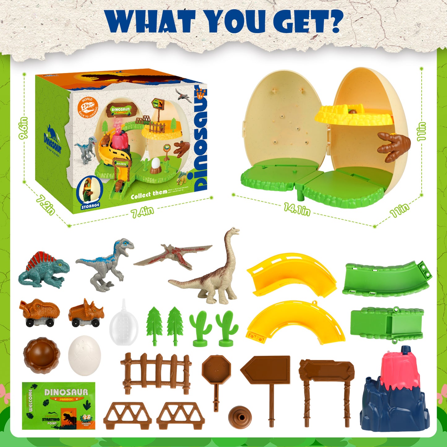 UUSUOO Dinosaur Toys for Boys 3-6 Years,Dinosaur Egg Amusement Park with Dinosaur Figure Toys & Dinosaur Cars,Volcano,Easter Dinosaur Eggs,Interactive Set of Dino Toys, Christmas Gifts for Kids