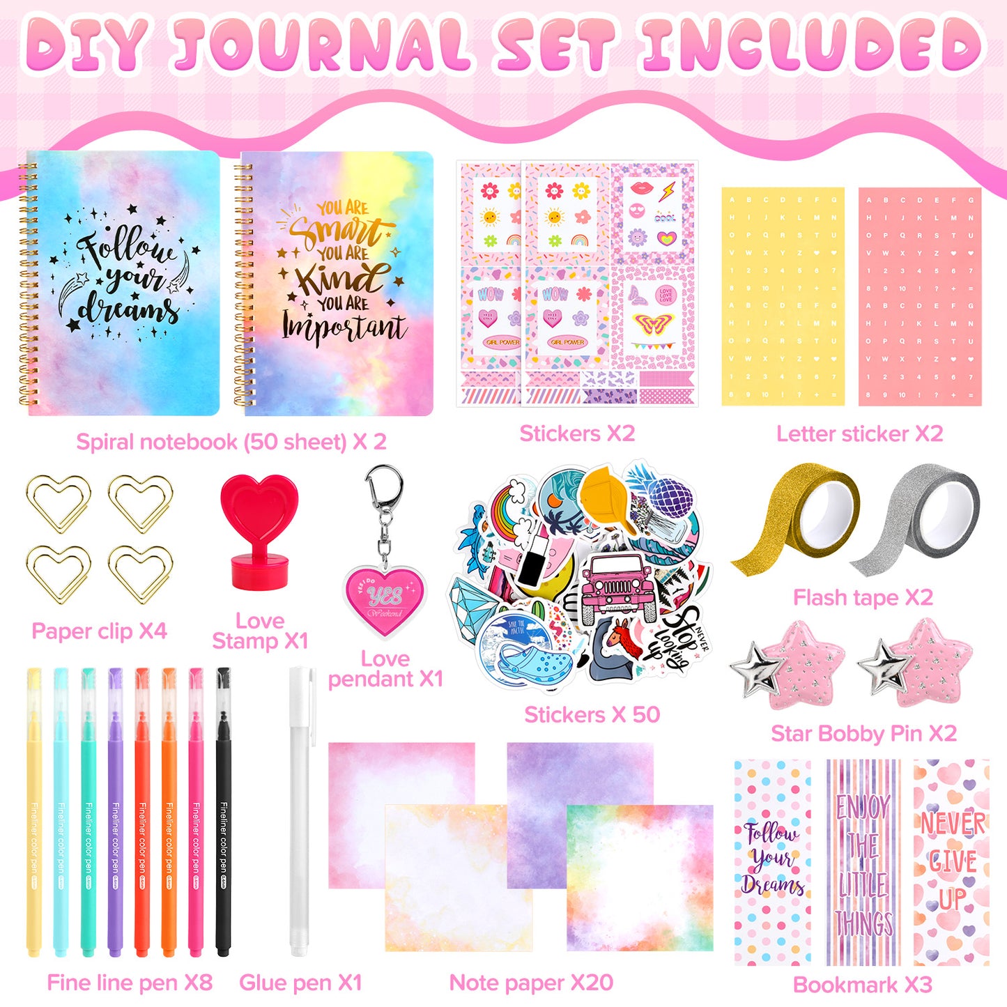 UUSUOO DIY Journal Kit for Girls 8-14,DIY Journal Set for Girls,100Pcs Stationery Set with Stickers,Scrapbook & Diary Supplies Set,Journaling Art Crafts Kit, Ideal Gifts for Girls Age 8 9 10+