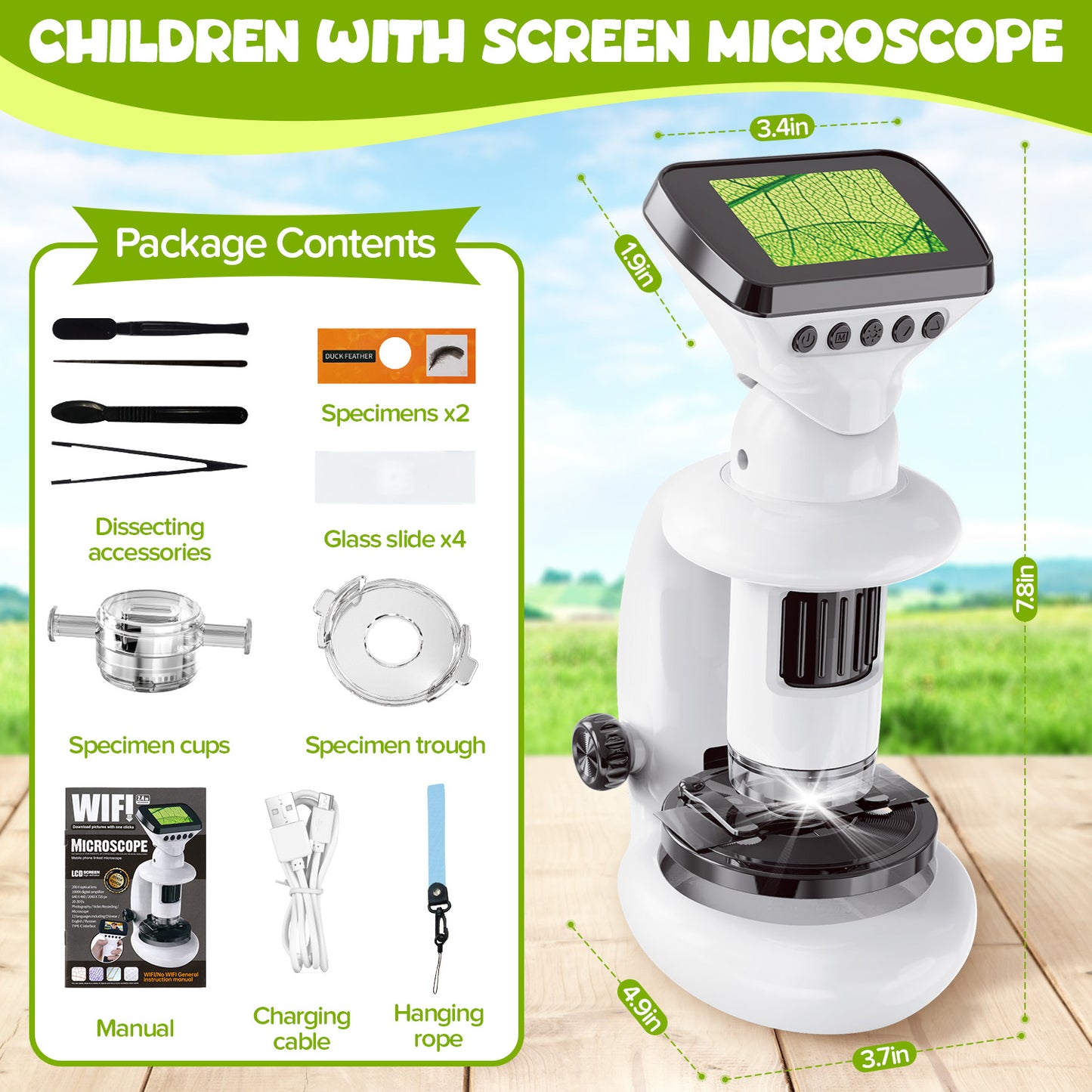 UUSUOO Microscope for Kids,200X-1000X Beginner STEM Kids Microscope with Video & Photo,Science Kits for Kids Age 5-7 8-12,Educational Toys Birthday Gift for Kids Age 5 6 7 8+