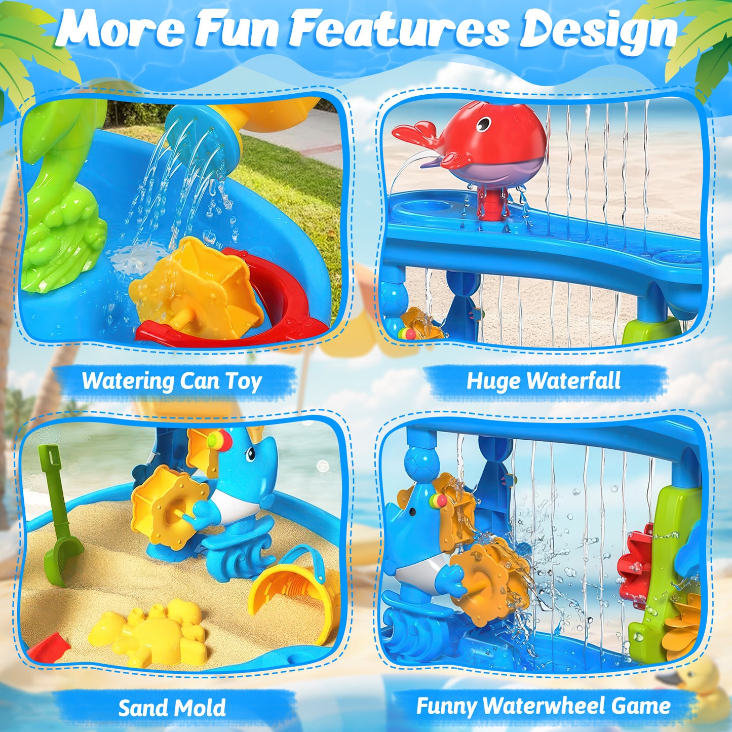 UUSUOO Water Table for Toddlers 1-3,5-Tier Kids Water Table,Rain Showers Splash Pond for Outdoor Beach Backyard Summer,Activity Sensory Sand and Water Table for Toddlers 1-3 3-5 Gift