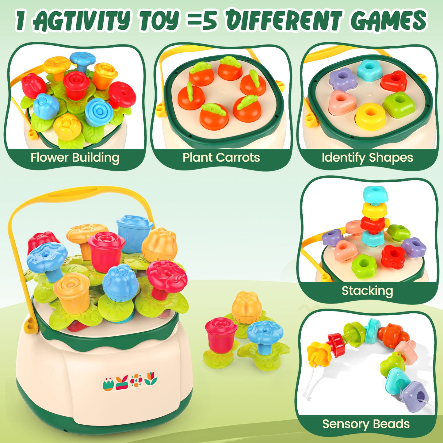 UUSUOO Baby Toys 6-12 Months, 4 in 1 Montessori Toys for Babies 6-12 Months,Flower Garden Building Toys for Girls,Stacking Toys for Toddlers 1-3,Toddlers Toys Christmas Birthday Gifts for Kids