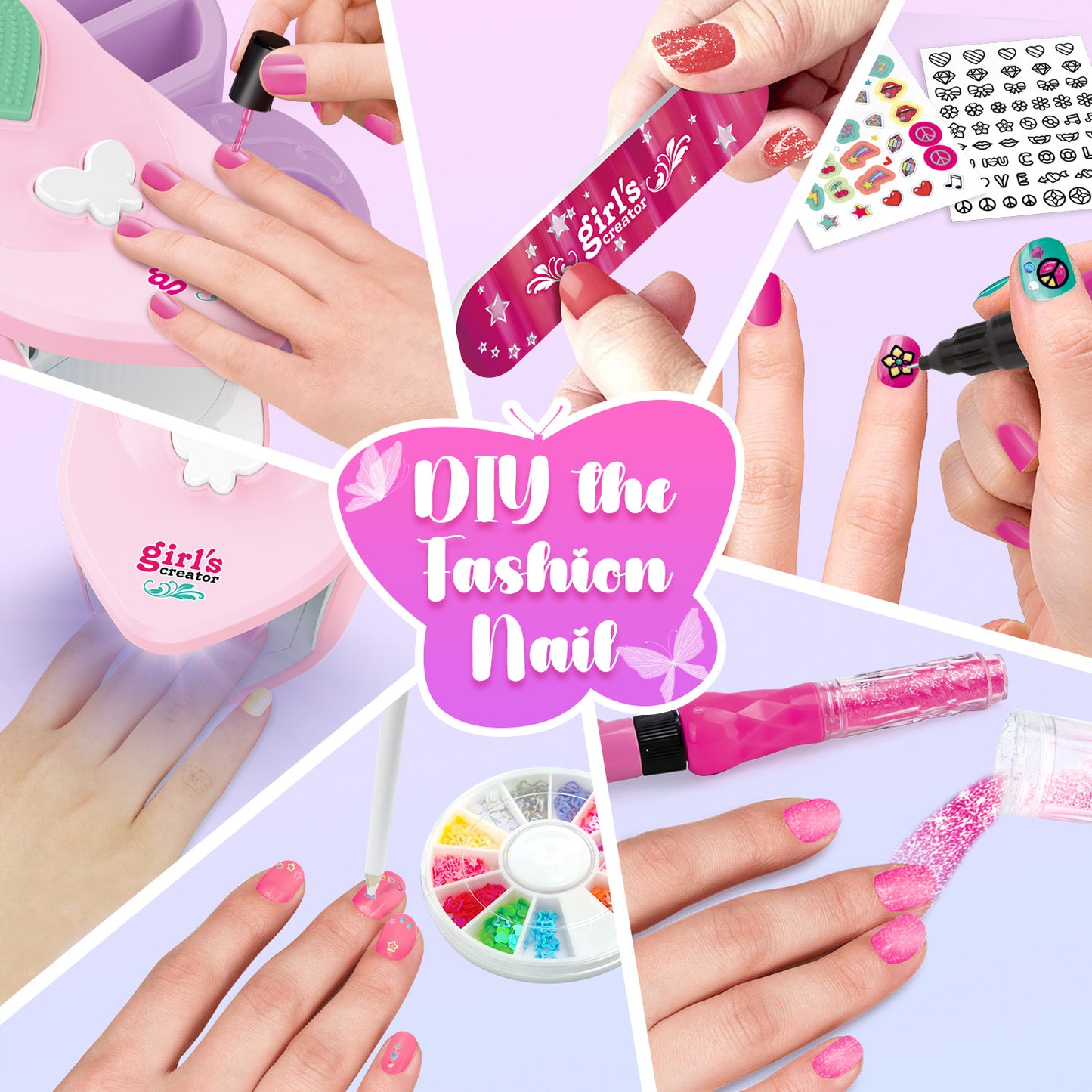 UUSUOO Kids Nail Polish Set for Girls,24Pcs Nail Art Kit with Nail Dryer,Hand Massage Spa Kit,Nail Kit for Girls Ages 7-12,Kid Manicure Set Christmas Birthday Gift for Girls Ages 7 8 9 10 11 12