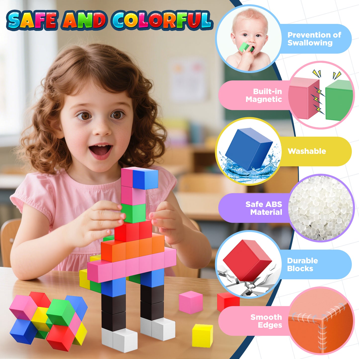 UUSUOO 96PCS Magnetic Blocks,0.9 Inch Large Magnetic Building Blocks for Kids, 3D Magnetic Cubes for Kids,Preschool Educational Sensory Magnet Toys,Christmas Gifts for Kids 3 4 5 6+