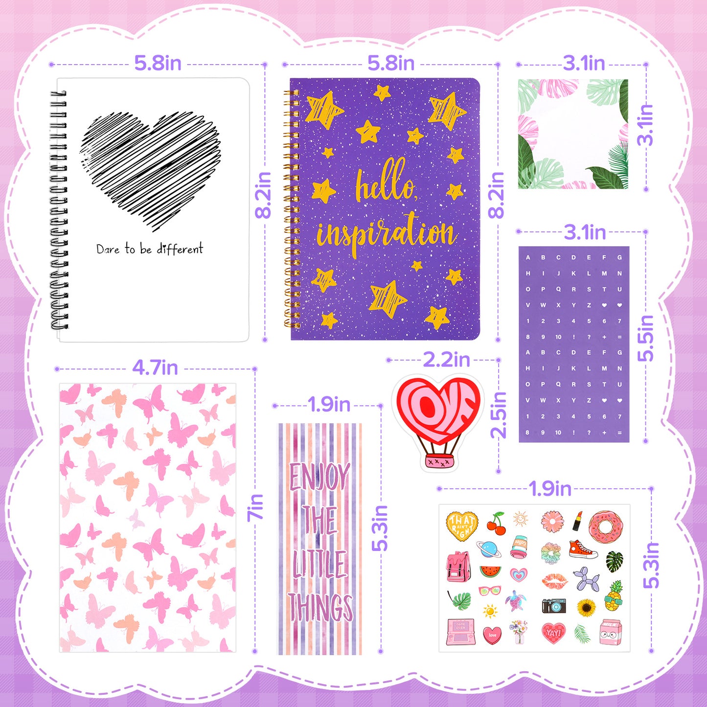 UUSUOO DIY Journal Kit for Girls,Journal Set for Girls Ages 8-12,100+Pcs Stationery Set with Stickers,Scrapbook & Diary Supplies Set,Journaling Art Crafts Kit,Christmas Gifts for Kids Age 8 9 10 +