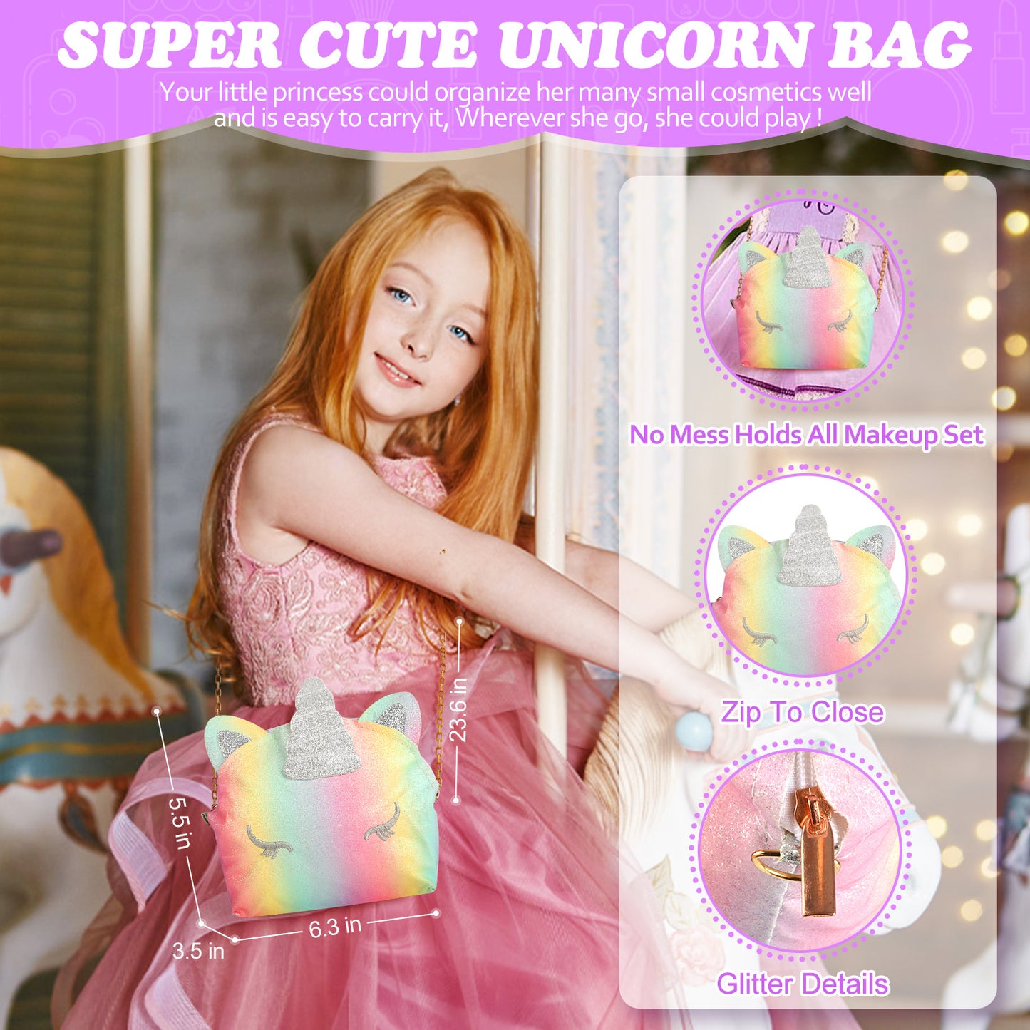 UUSUOO Kids Makeup Kit for Girl, Makeup Kit Toys for Little Girls, Washable Makeup Kit for Kids Real Makeup with Unicorn Bag, Christmas Birthday & Party Gifts for Kids 3 4 5 6 7 8 9 10