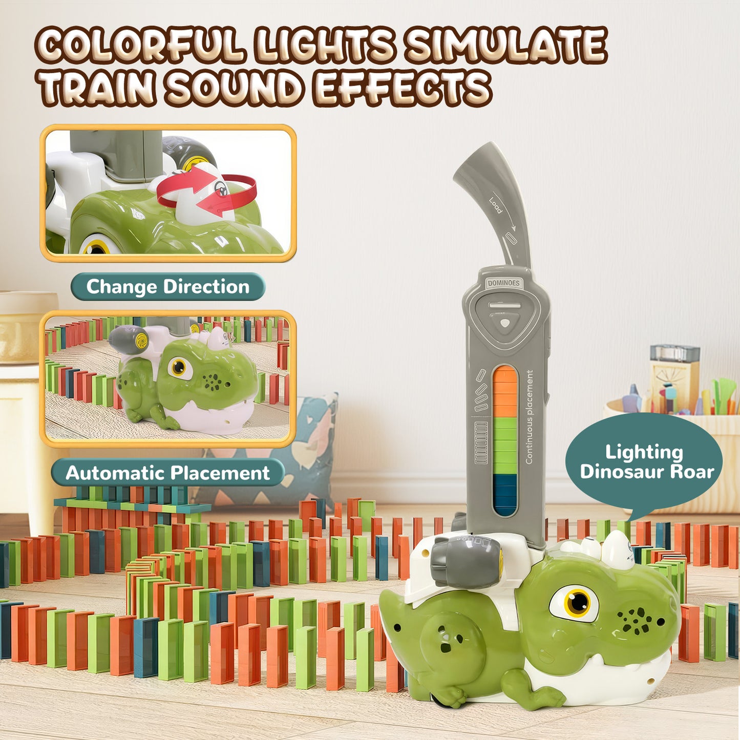 UUSUOO Dinosaur Domino Train Toy Set for Kids, 60 PCS Automatic Domino Blocks Set Building and Stacking Toy with Lights & Sound,Montessori Toys for Kids, Christmas Birthday Gifts for Kids Age 3-12