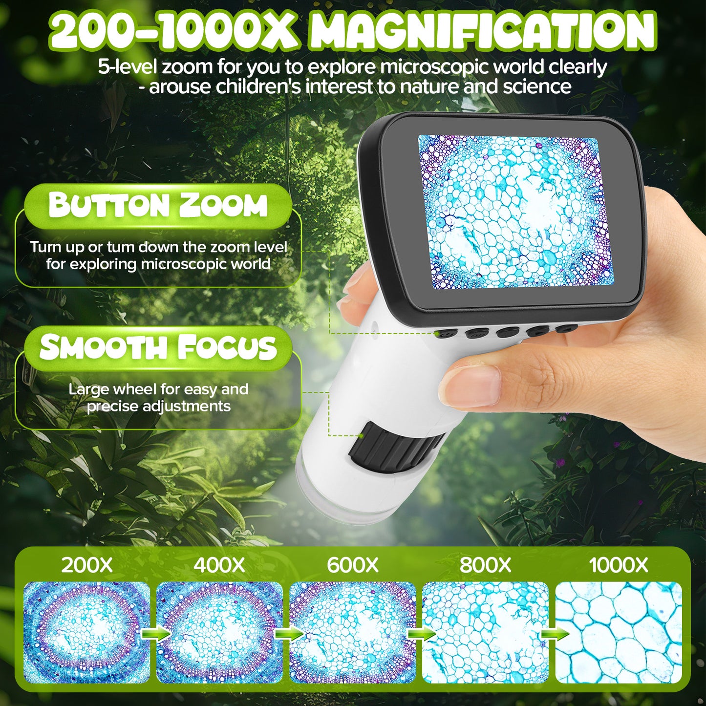 UUSUOO Microscope for Kids,200X-1000X Beginner STEM Kids Microscope with Video & Photo,Science Kits for Kids Age 5-7 8-12,Educational Toys Birthday Gift for Kids Age 5 6 7 8+