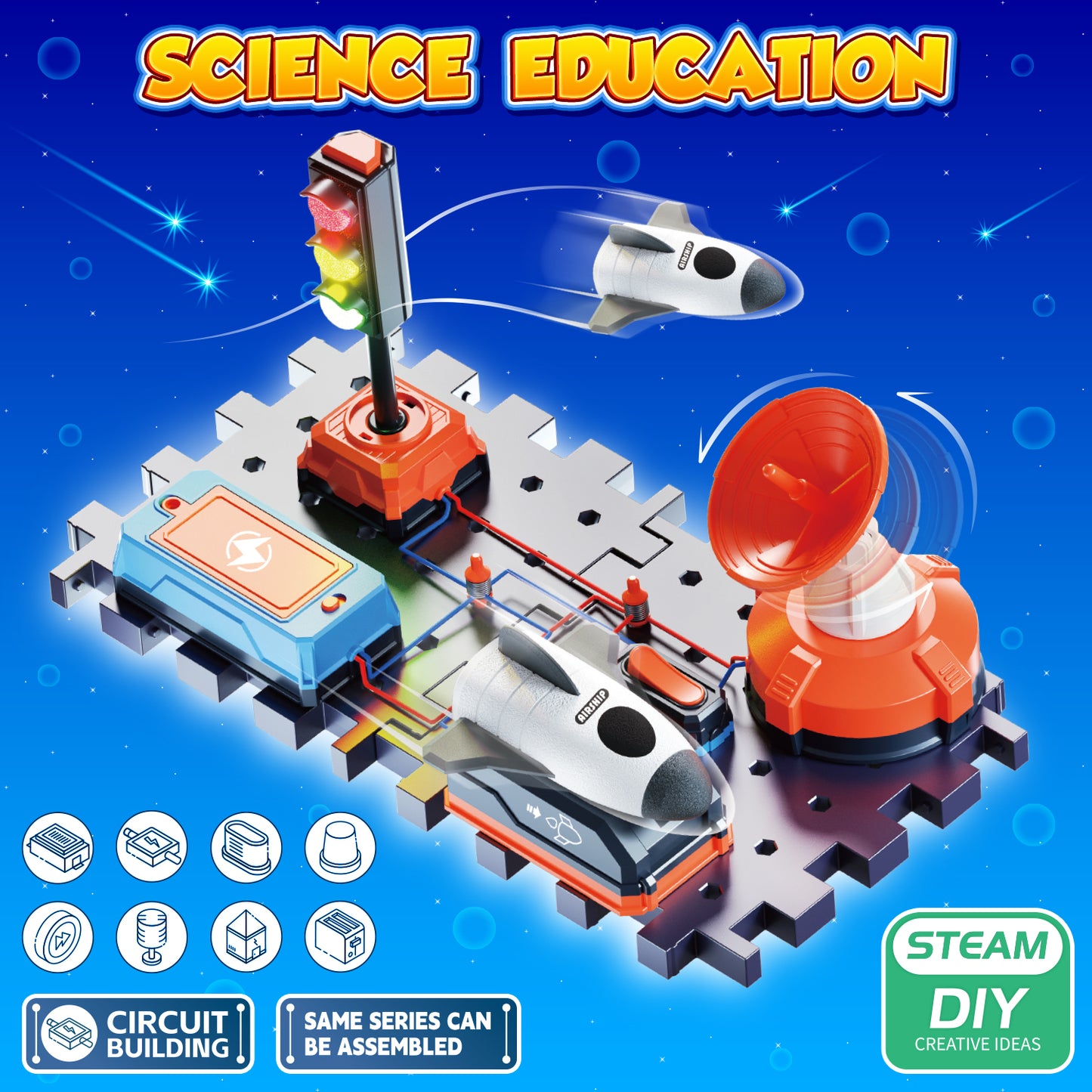 UUSUOO Science Kits for Kids Age 5-7,DIY Electronics Exploration Kit,Physics Science Experiments Circuit Board for Kids with Light & Music,STEM Educational Space Toys Gift for Kids 5 6 7 8+