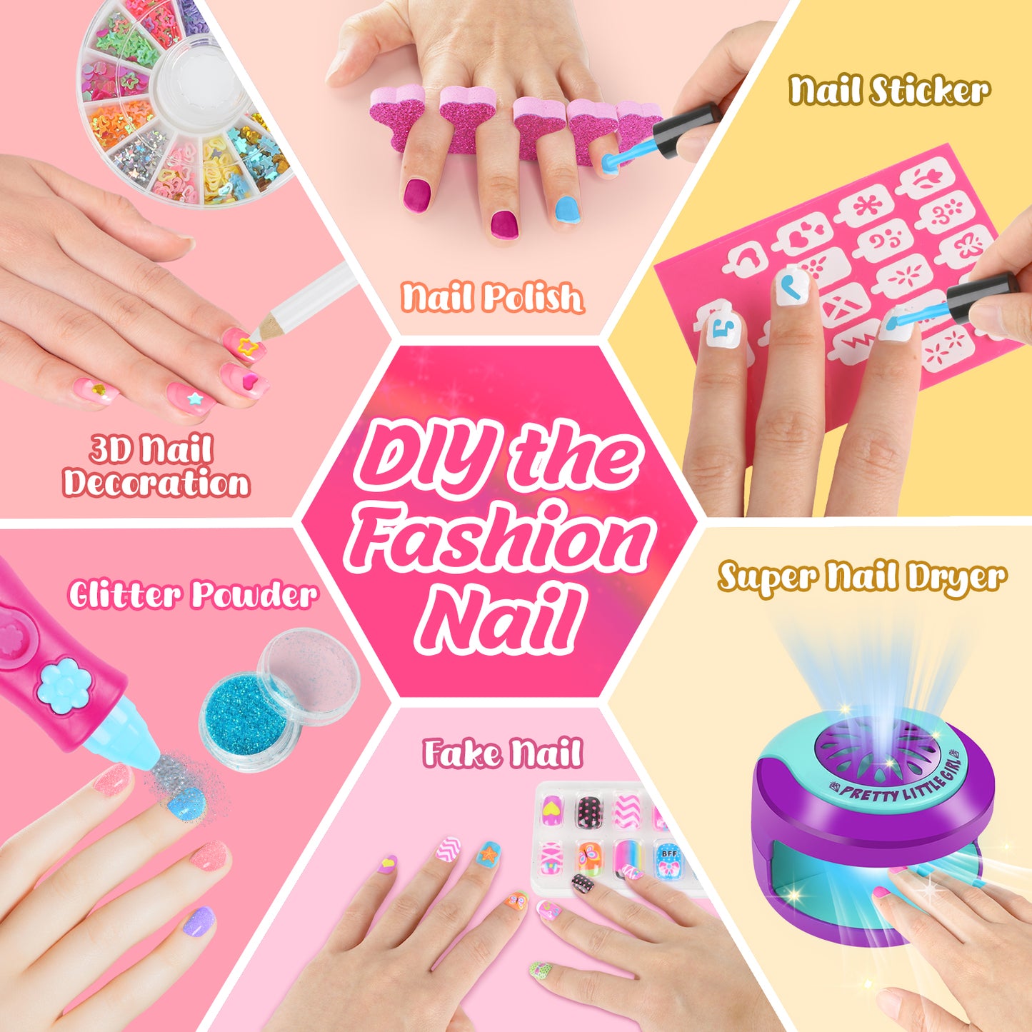 UUSUOO Kids Nail Polish Set for Girls,30Pcs Nail Art Kit with Storage Desk,Nail Dryer,Glitter Pen,Non Toxic Nail Polish,Nail Kit for Girls Ages 7-12,Girls Toys Christmas Birthday Gift for Girls 6-12