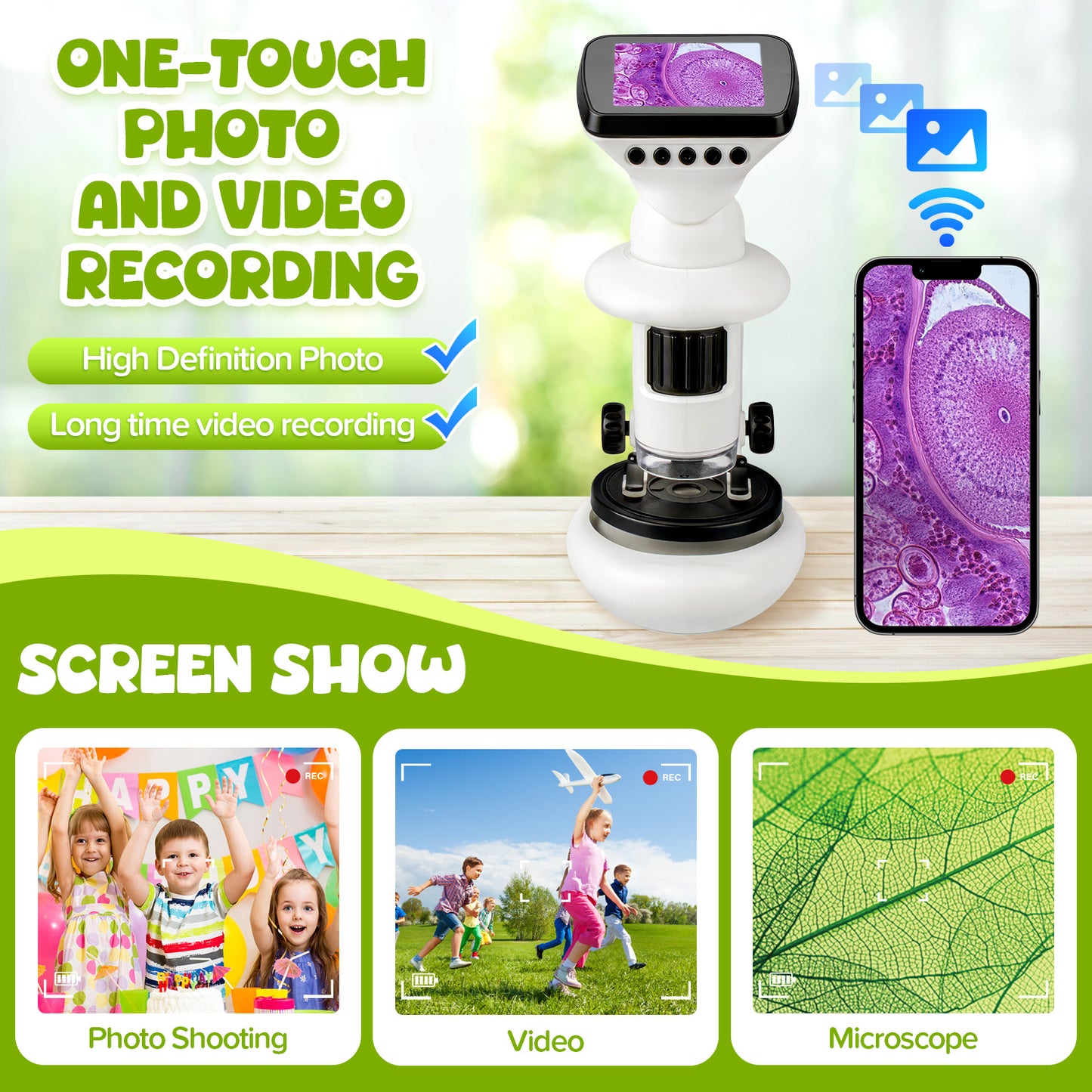 UUSUOO Microscope for Kids,200X-1000X Beginner STEM Kids Microscope with Video & Photo,Science Kits for Kids Age 5-7 8-12,Educational Toys Birthday Gift for Kids Age 5 6 7 8+