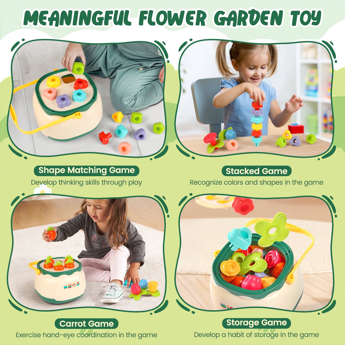 UUSUOO Baby Toys 6-12 Months, 4 in 1 Montessori Toys for Babies 6-12 Months,Flower Garden Building Toys for Girls,Stacking Toys for Toddlers 1-3,Toddlers Toys Christmas Birthday Gifts for Kids
