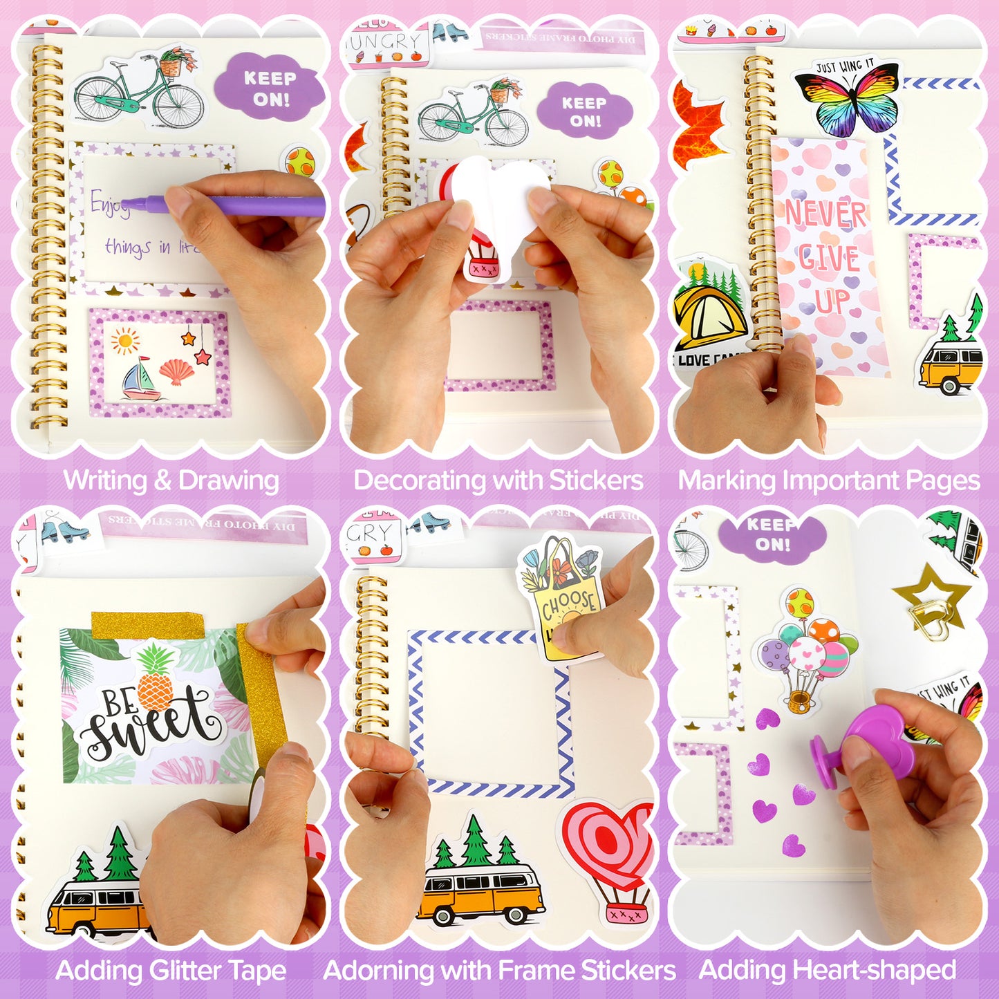 UUSUOO DIY Journal Kit for Girls,Journal Set for Girls Ages 8-12,100+Pcs Stationery Set with Stickers,Scrapbook & Diary Supplies Set,Journaling Art Crafts Kit,Christmas Gifts for Kids Age 8 9 10 +