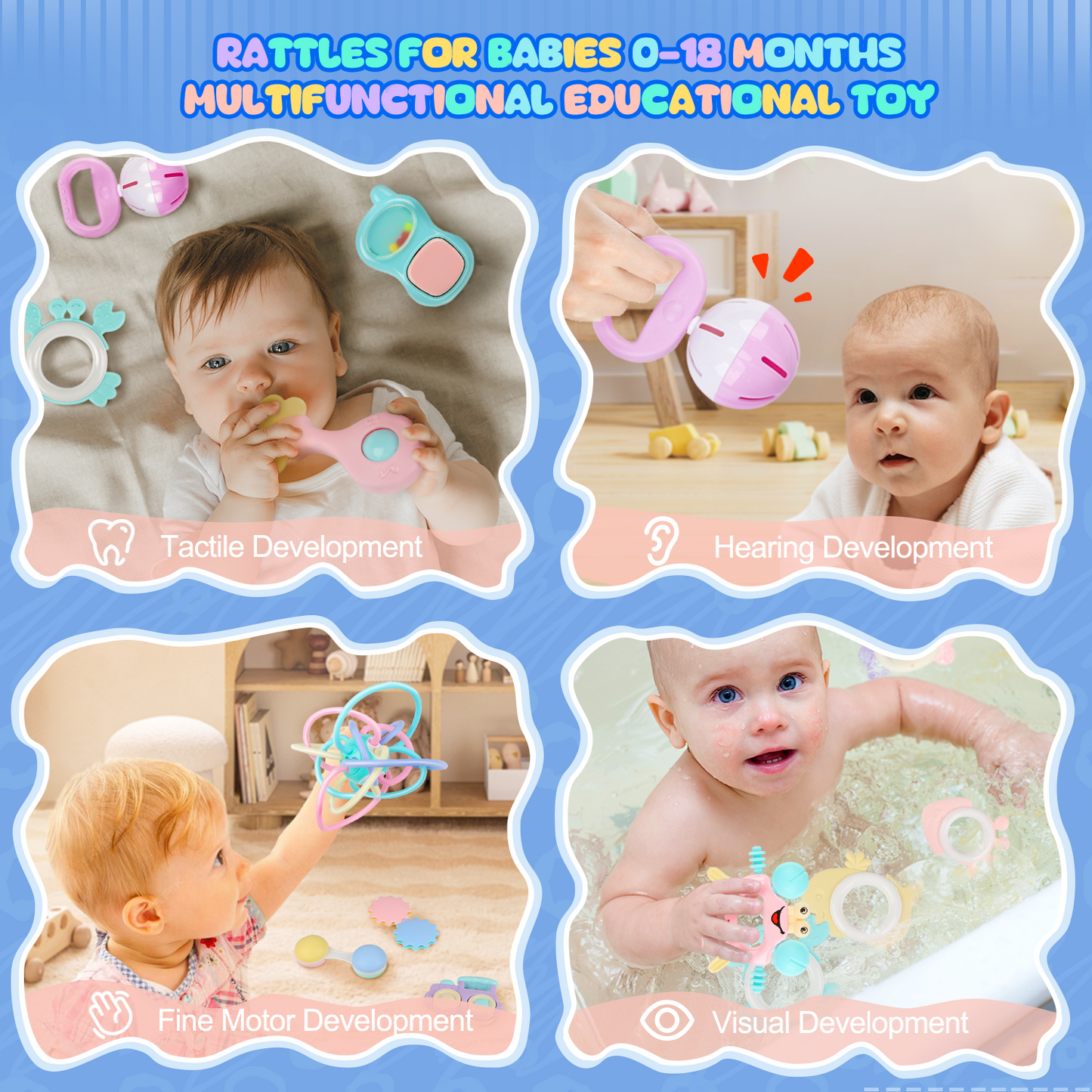 UUSUOO Baby Rattle Toys,15 PCS Baby Toys for 0-6 Months,Early Educational Infant Teething Sensory Toys,Baby Rattles 0-6 Months,Infant Newborn Baby Toys for 6-12 Months,Baby Boy Girl Gifts Set