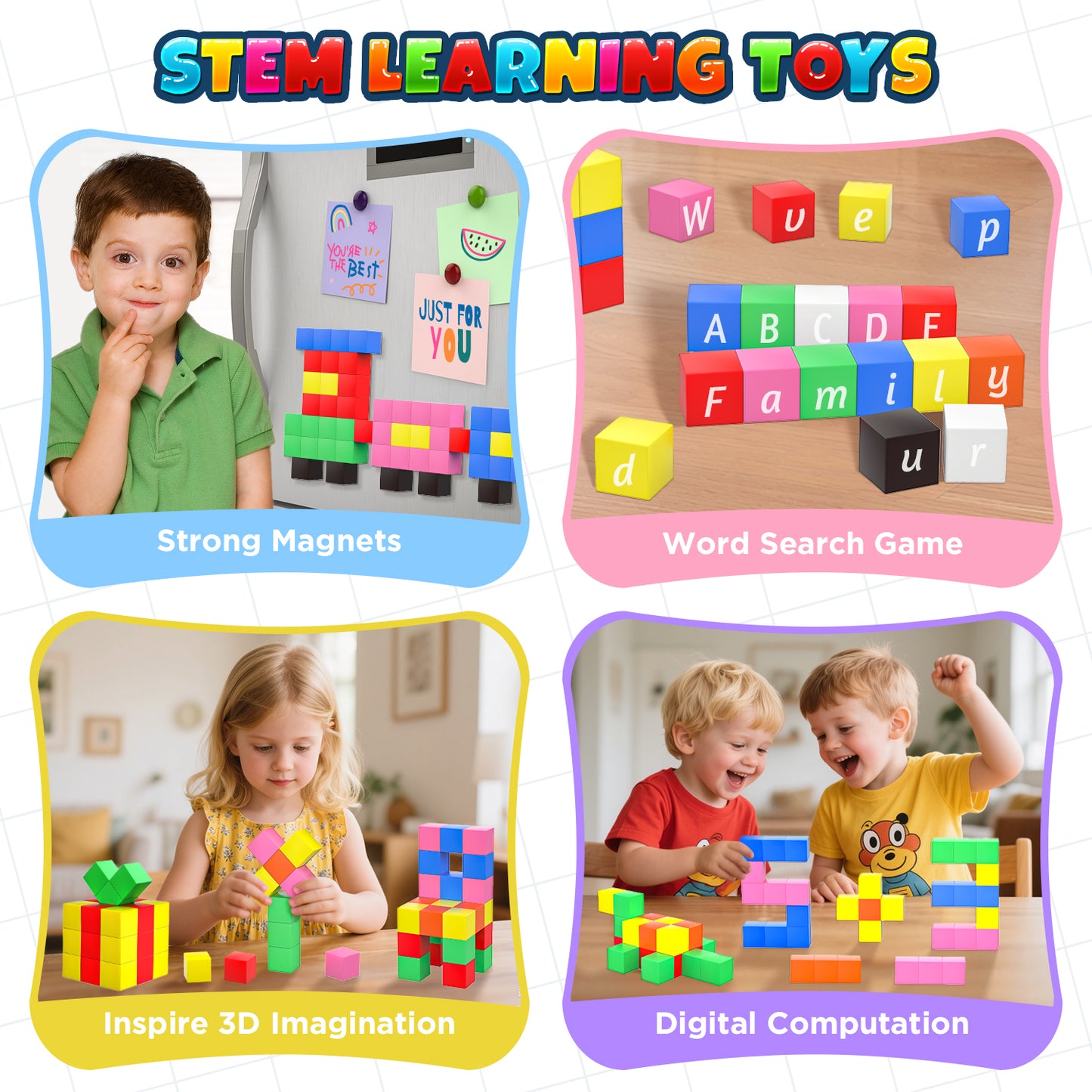 UUSUOO 96PCS Magnetic Blocks,0.9 Inch Large Magnetic Building Blocks for Kids, 3D Magnetic Cubes for Kids,Preschool Educational Sensory Magnet Toys,Christmas Gifts for Kids 3 4 5 6+