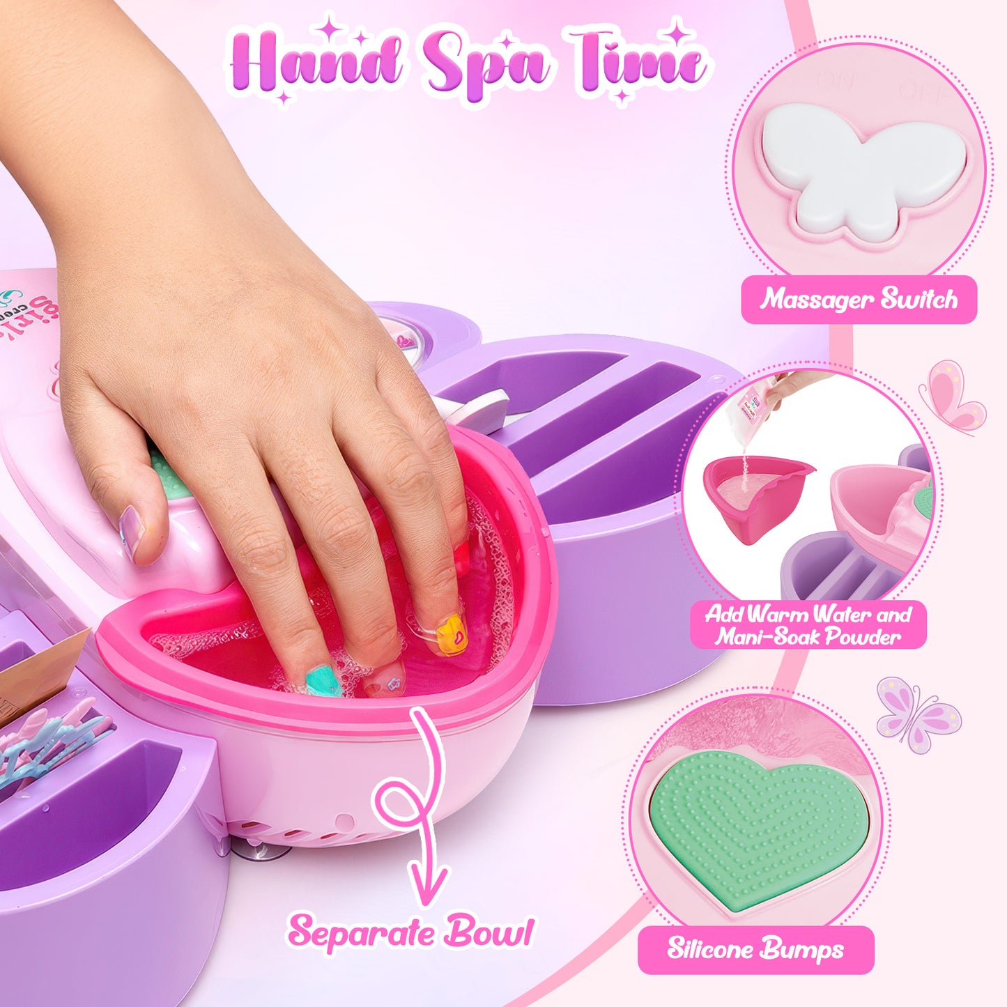UUSUOO Kids Nail Polish Set for Girls,24Pcs Nail Art Kit with Nail Dryer,Hand Massage Spa Kit,Nail Kit for Girls Ages 7-12,Kid Manicure Set Christmas Birthday Gift for Girls Ages 7 8 9 10 11 12