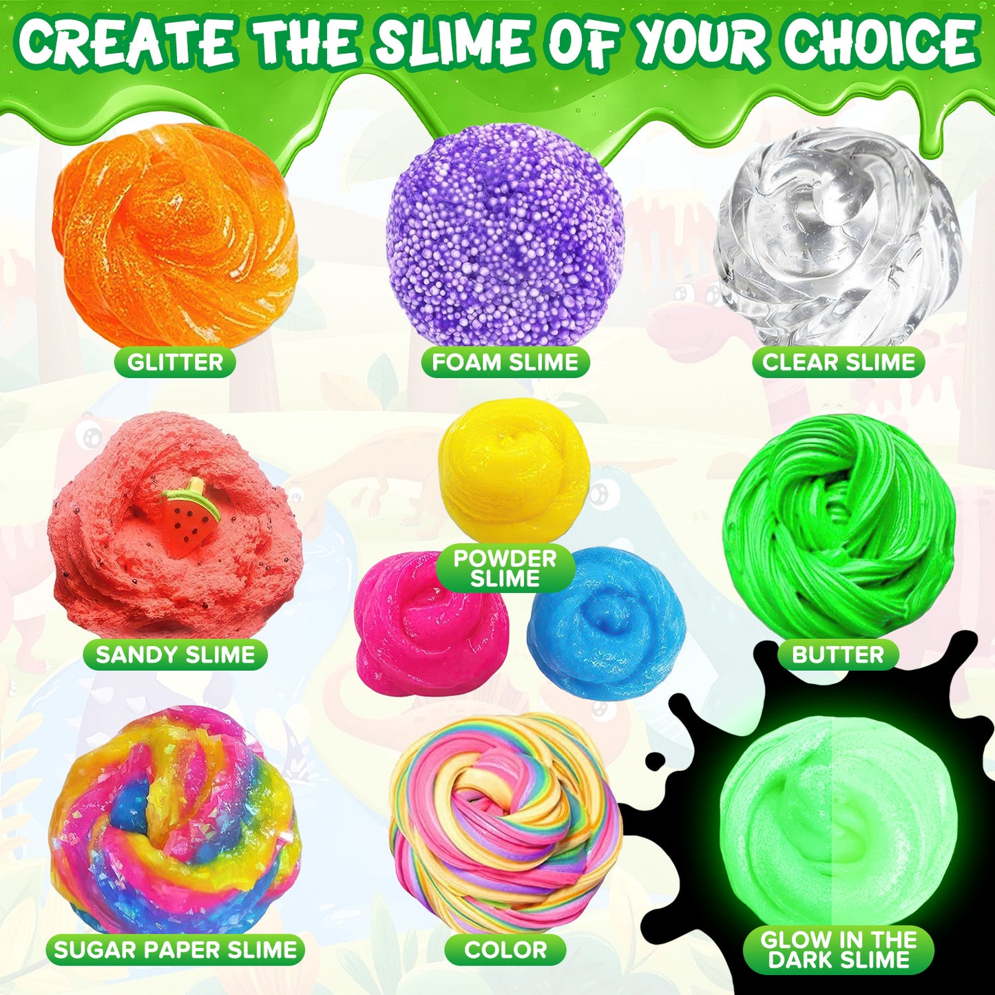 UUSUOO Dinosaur Slime Kit,Slime Making Kit for Kids,DIY Slime Kit Toys with 12 Dinosaur Toys & Awesome Add-Ins,Stress Relief Toys,Christmas Birthday Gifts for Boys Girls 6 7 8 9 10+
