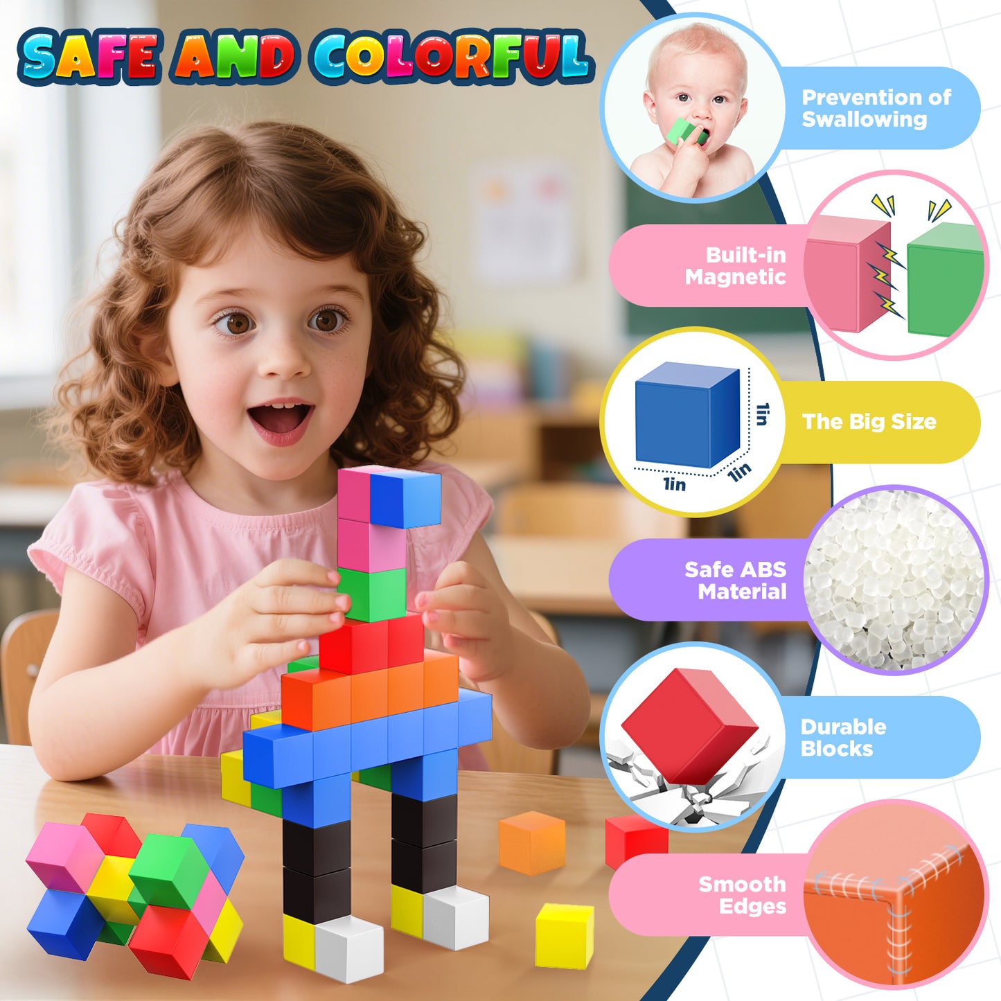 UUSUOO 96PCS Magnetic Blocks,1 Inch Large Magnetic Building Blocks for Kids Ages 4-8,Magnetic Cubes for Kids,Christmas Gifts STEM Educational Sensory Magnet Toys for Boys Girls 3 4 5 6+