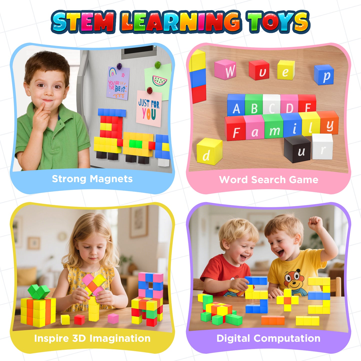 UUSUOO 96PCS Magnetic Blocks,1 Inch Large Magnetic Building Blocks for Kids Ages 4-8,Magnetic Cubes for Kids,Christmas Gifts STEM Educational Sensory Magnet Toys for Boys Girls 3 4 5 6+