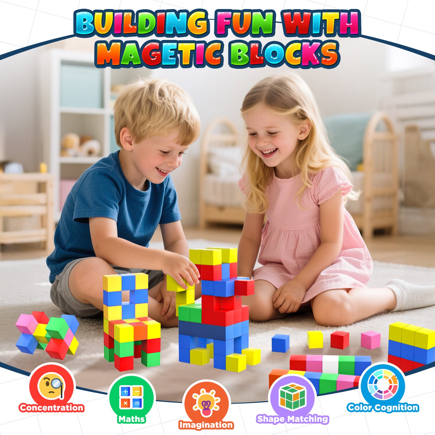 UUSUOO 96PCS Magnetic Blocks,1 Inch Large Magnetic Building Blocks for Kids Ages 4-8,Magnetic Cubes for Kids,Christmas Gifts STEM Educational Sensory Magnet Toys for Boys Girls 3 4 5 6+