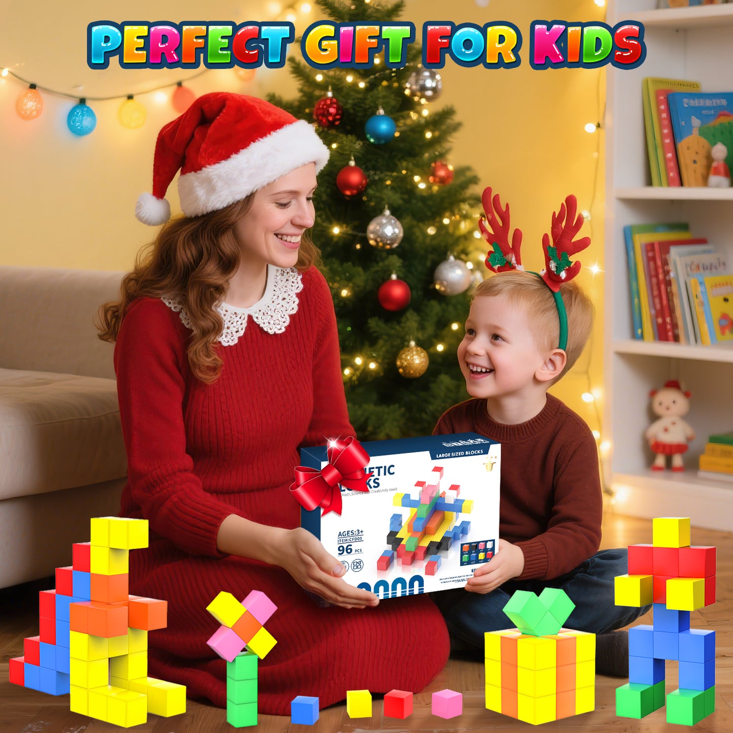 UUSUOO 96PCS Magnetic Blocks,1 Inch Large Magnetic Building Blocks for Kids Ages 4-8,Magnetic Cubes for Kids,Christmas Gifts STEM Educational Sensory Magnet Toys for Boys Girls 3 4 5 6+
