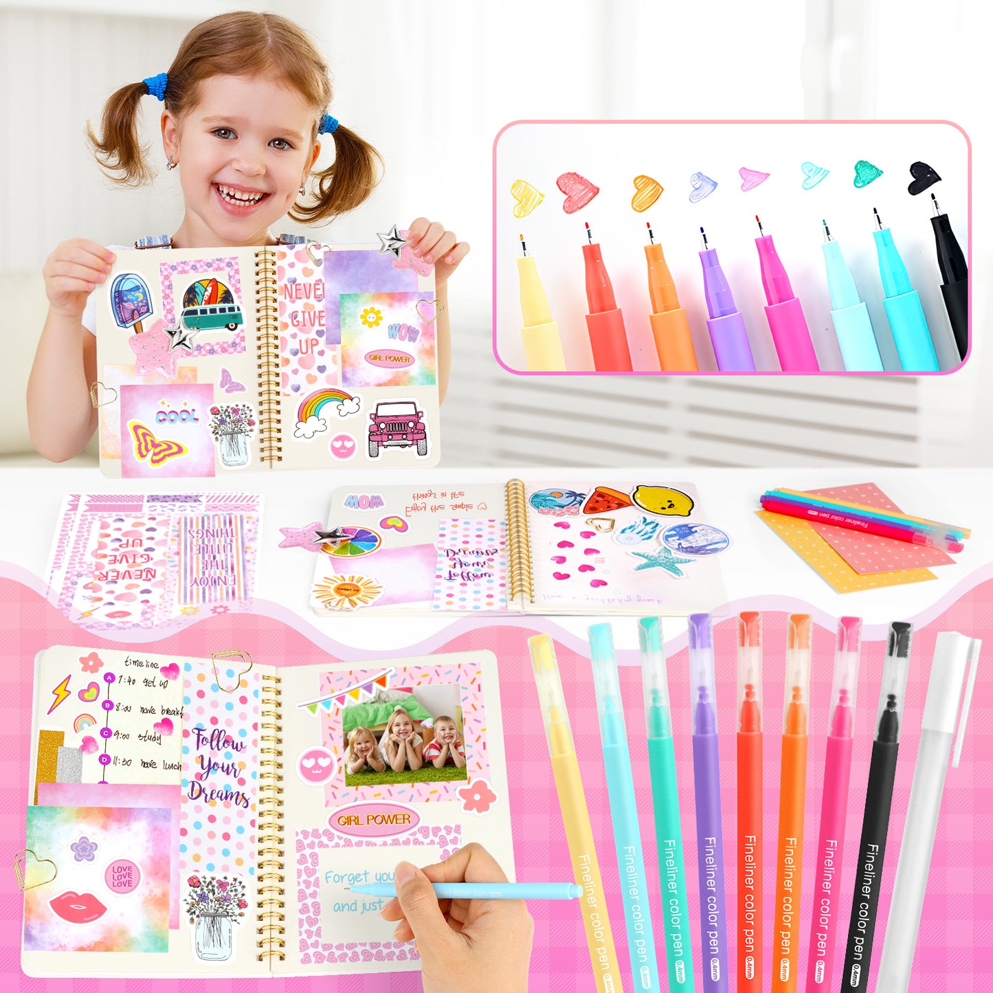 UUSUOO DIY Journal Kit for Girls 8-14,DIY Journal Set for Girls,100Pcs Stationery Set with Stickers,Scrapbook & Diary Supplies Set,Journaling Art Crafts Kit, Ideal Gifts for Girls Age 8 9 10+