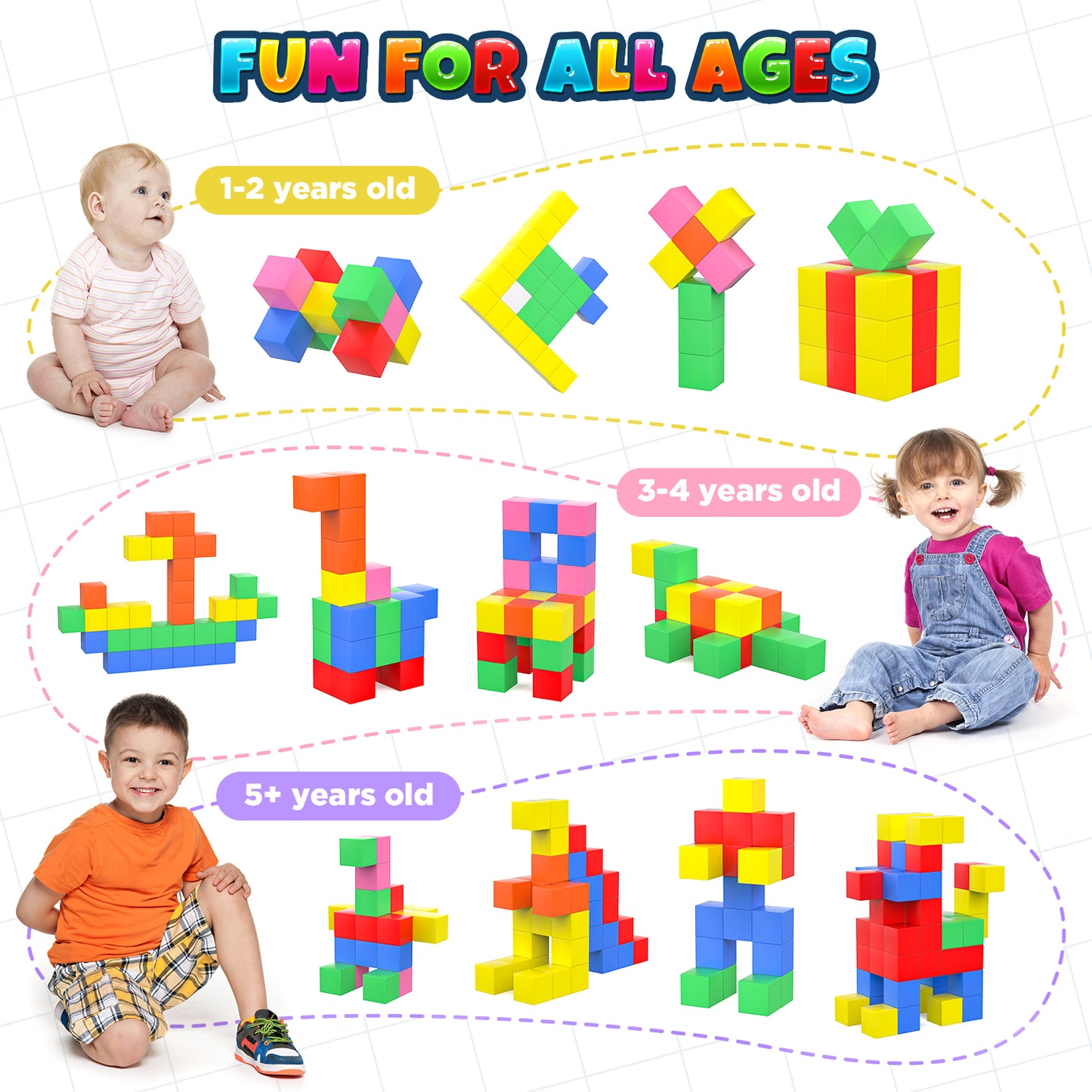 UUSUOO 96PCS Magnetic Blocks,0.9 Inch Large Magnetic Building Blocks for Kids, 3D Magnetic Cubes for Kids,Preschool Educational Sensory Magnet Toys,Christmas Gifts for Kids 3 4 5 6+