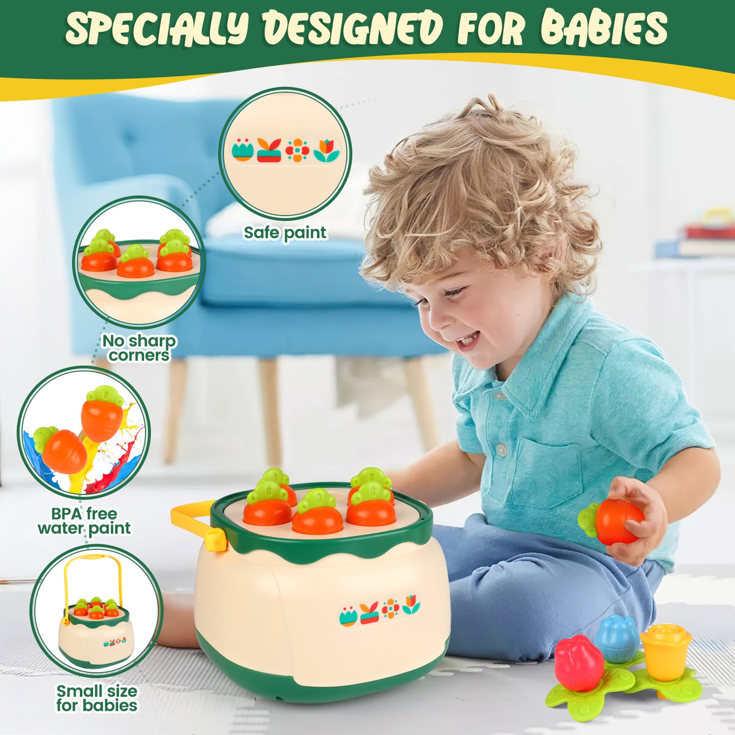 UUSUOO Baby Toys 6-12 Months, 4 in 1 Montessori Toys for Babies 6-12 Months,Flower Garden Building Toys for Girls,Stacking Toys for Toddlers 1-3,Toddlers Toys Christmas Birthday Gifts for Kids