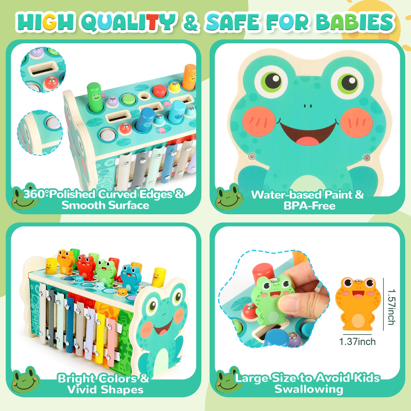 UUSUOO 6 in 1 Montessori Toys for 1 Year Old,Whack A Mole Hammering Pounding Toys with Pounding Bench,Xylophone,Frog,Wooden Baby Toys,Early Development Toys Christmas Birthday Gifts for Toddlers 1-3