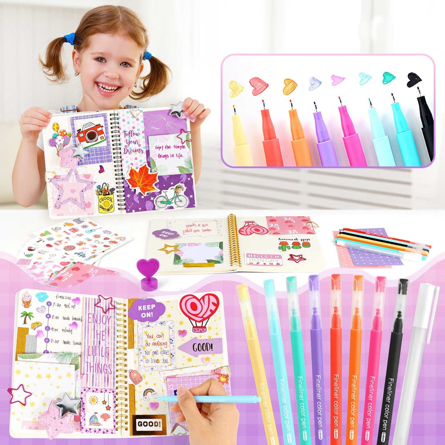 UUSUOO DIY Journal Kit for Girls,Journal Set for Girls Ages 8-12,100+Pcs Stationery Set with Stickers,Scrapbook & Diary Supplies Set,Journaling Art Crafts Kit,Christmas Gifts for Kids Age 8 9 10 +
