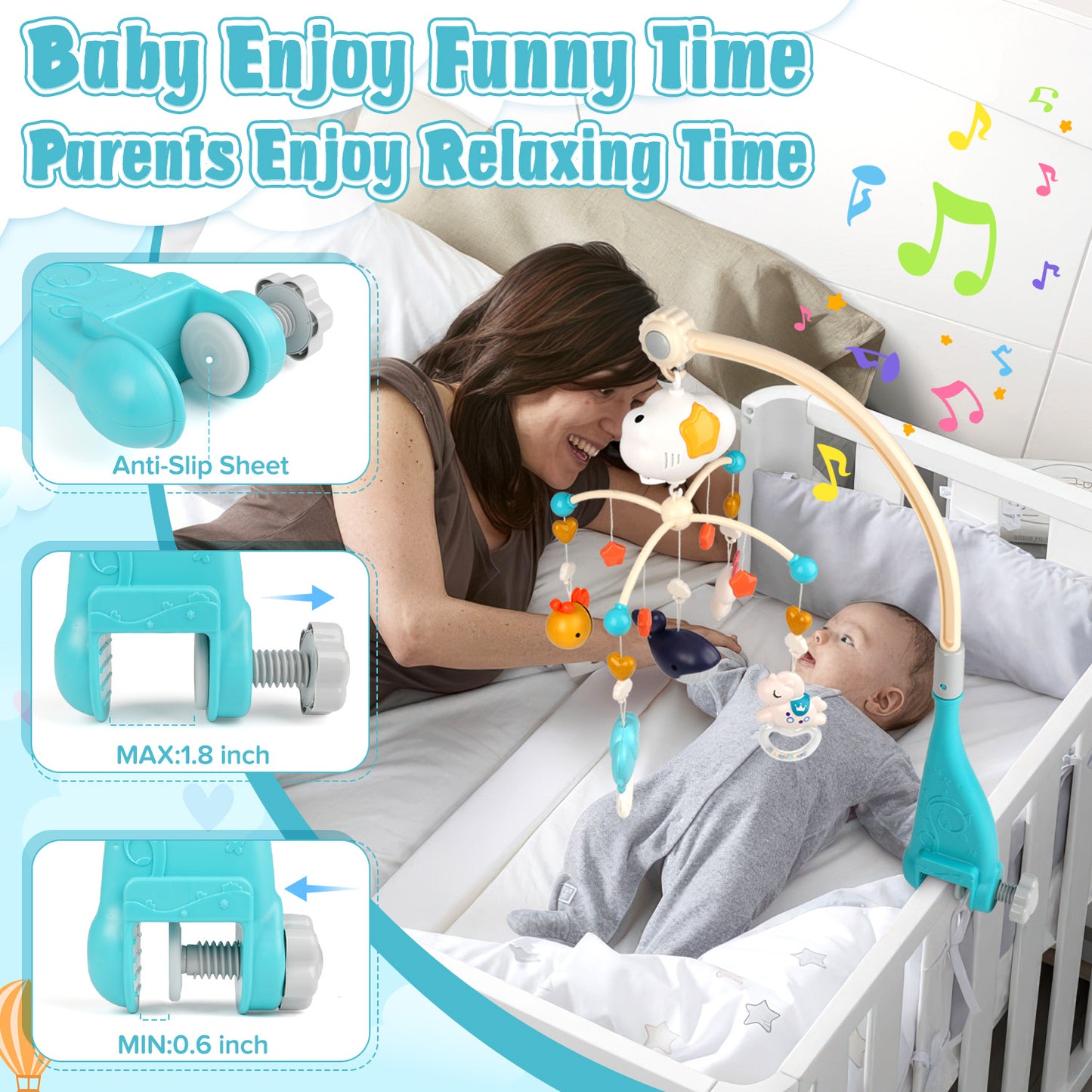 UUSUOO Baby Mobile for Crib,Baby Crib Mobile with Music and Night Lights,Mobiles for Crib with Rotation,Projection,Hanging Rotating Animals Rattles,Baby Toys 6-12 Months,Baby Crib Toys for Boys Girls
