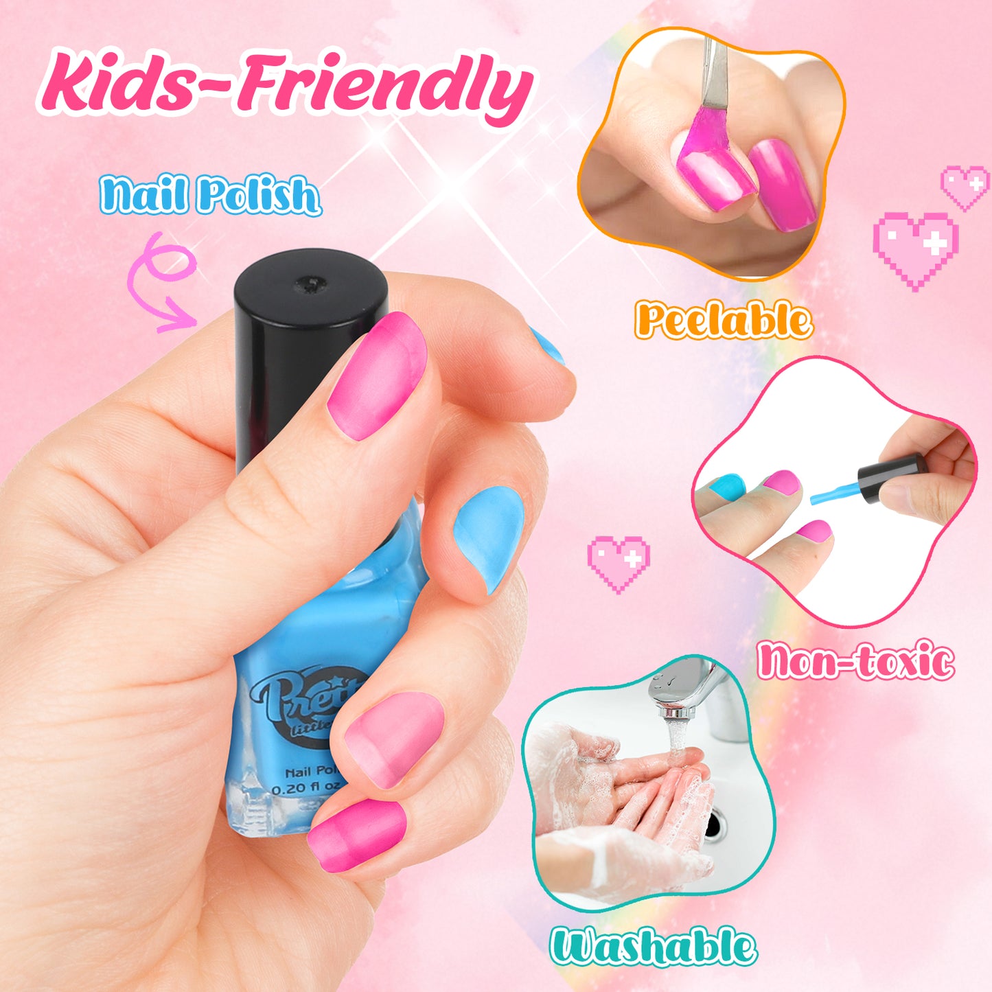UUSUOO Kids Nail Polish Set for Girls,30Pcs Nail Art Kit with Storage Desk,Nail Dryer,Glitter Pen,Non Toxic Nail Polish,Nail Kit for Girls Ages 7-12,Girls Toys Christmas Birthday Gift for Girls 6-12