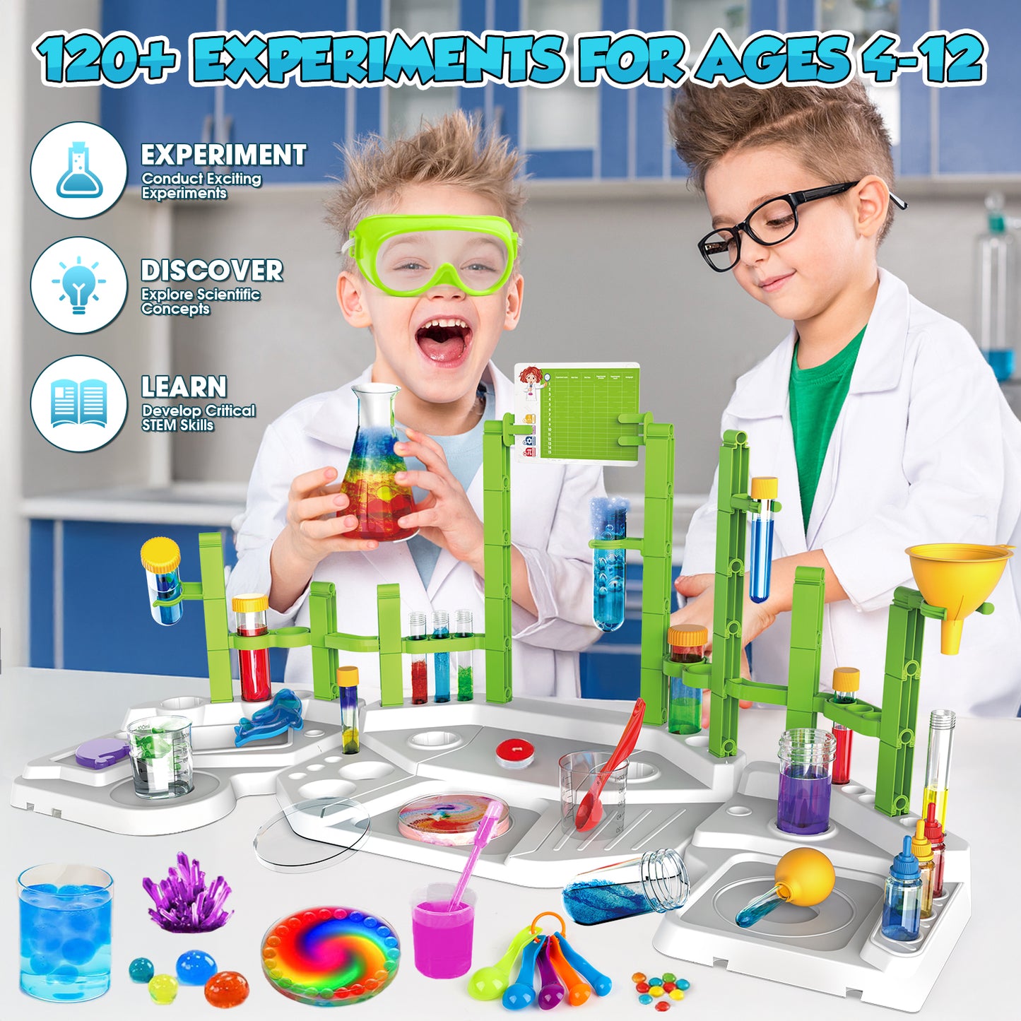 UUSUOO Science Kits for Kids Age 8-12,120 Science Experiments for Kids 9-12,3-IN-1 Kids Science Kits,Stem Educational Learning Chemistry Set,Christmas Birthday Gifts for 6 7 8 9 Years Old Boys Girls