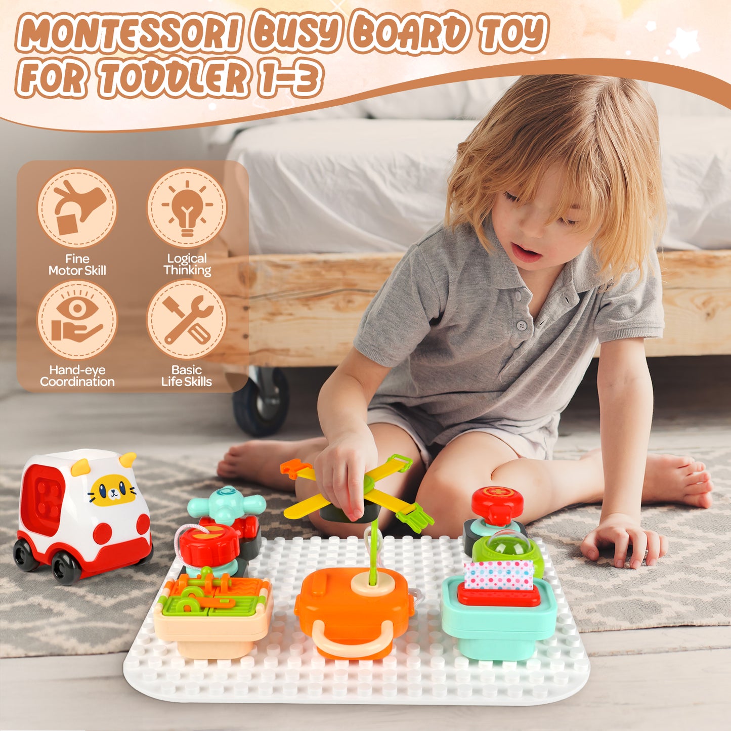 UUSUOO Baby Toys 6-12 Months,Montessori Toys for 1 Year Old,Toddler Busy Board Ages 1-3,Educational Learning Toys for Learning Fine Motor Skills, Christmas Birthday Gifts for Boy Girls 3 4 5 6+