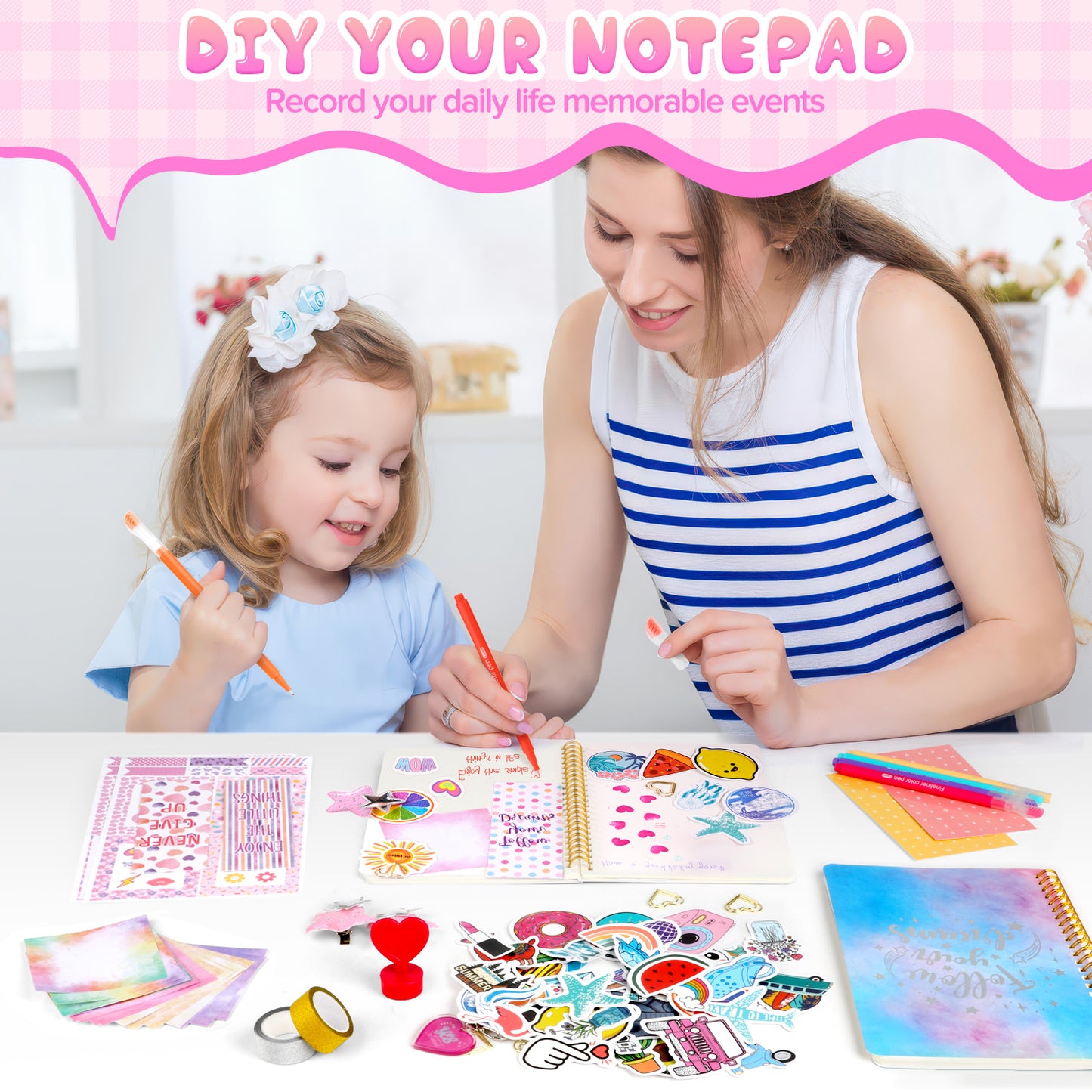 UUSUOO DIY Journal Kit for Girls 8-14,DIY Journal Set for Girls,100Pcs Stationery Set with Stickers,Scrapbook & Diary Supplies Set,Journaling Art Crafts Kit, Ideal Gifts for Girls Age 8 9 10+