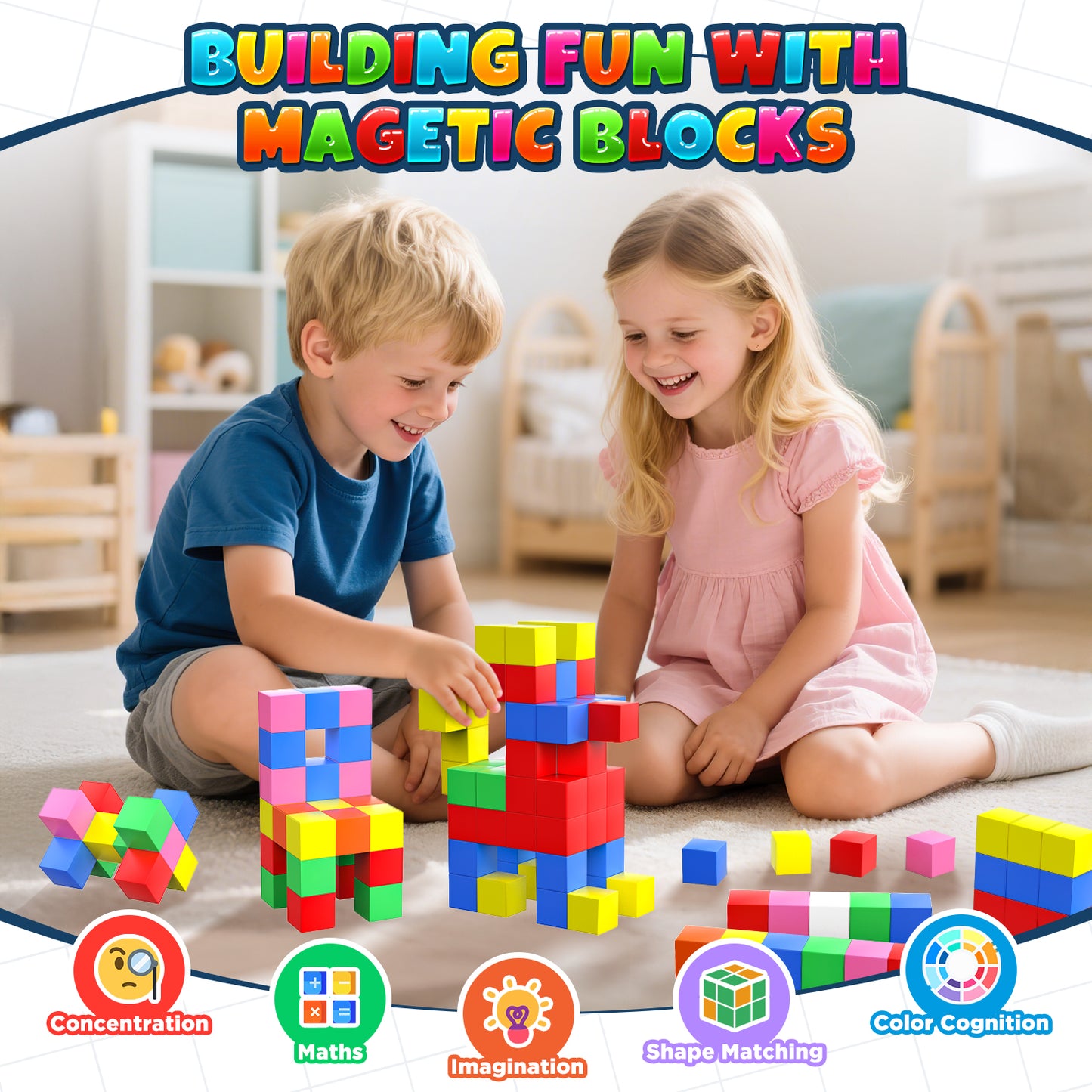 UUSUOO 96PCS Magnetic Blocks,0.9 Inch Large Magnetic Building Blocks for Kids, 3D Magnetic Cubes for Kids,Preschool Educational Sensory Magnet Toys,Christmas Gifts for Kids 3 4 5 6+