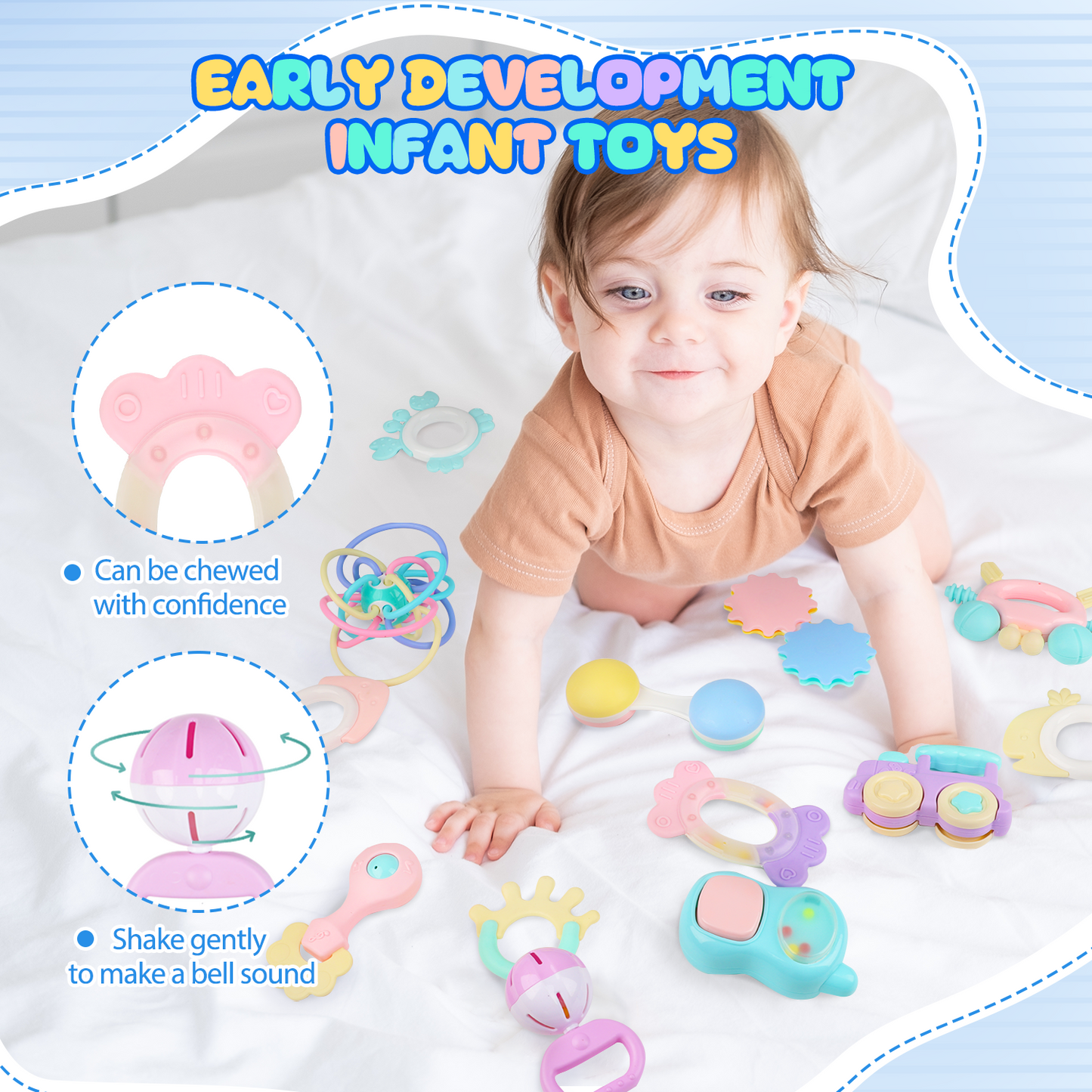 UUSUOO Baby Rattle Toys,15 PCS Baby Toys for 0-6 Months,Early Educational Infant Teething Sensory Toys,Baby Rattles 0-6 Months,Infant Newborn Baby Toys for 6-12 Months,Baby Boy Girl Gifts Set