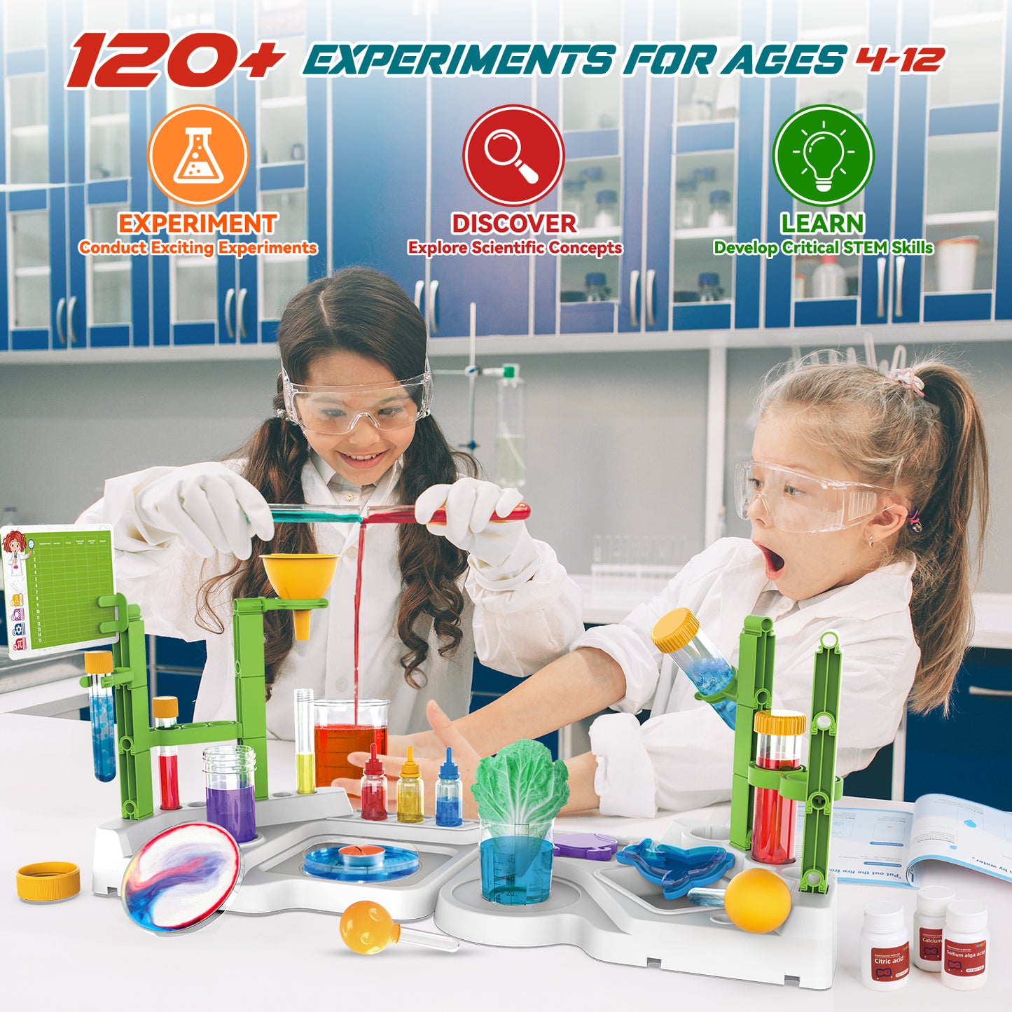 UUSUOO Science Kits for Kids Age 5-7,120 Science Experiments for Kids,2-IN-1 Educational Science Kits,Stem Projects Chemistry Set for Kids 5-10 8-12,Christmas Birthday Gifts