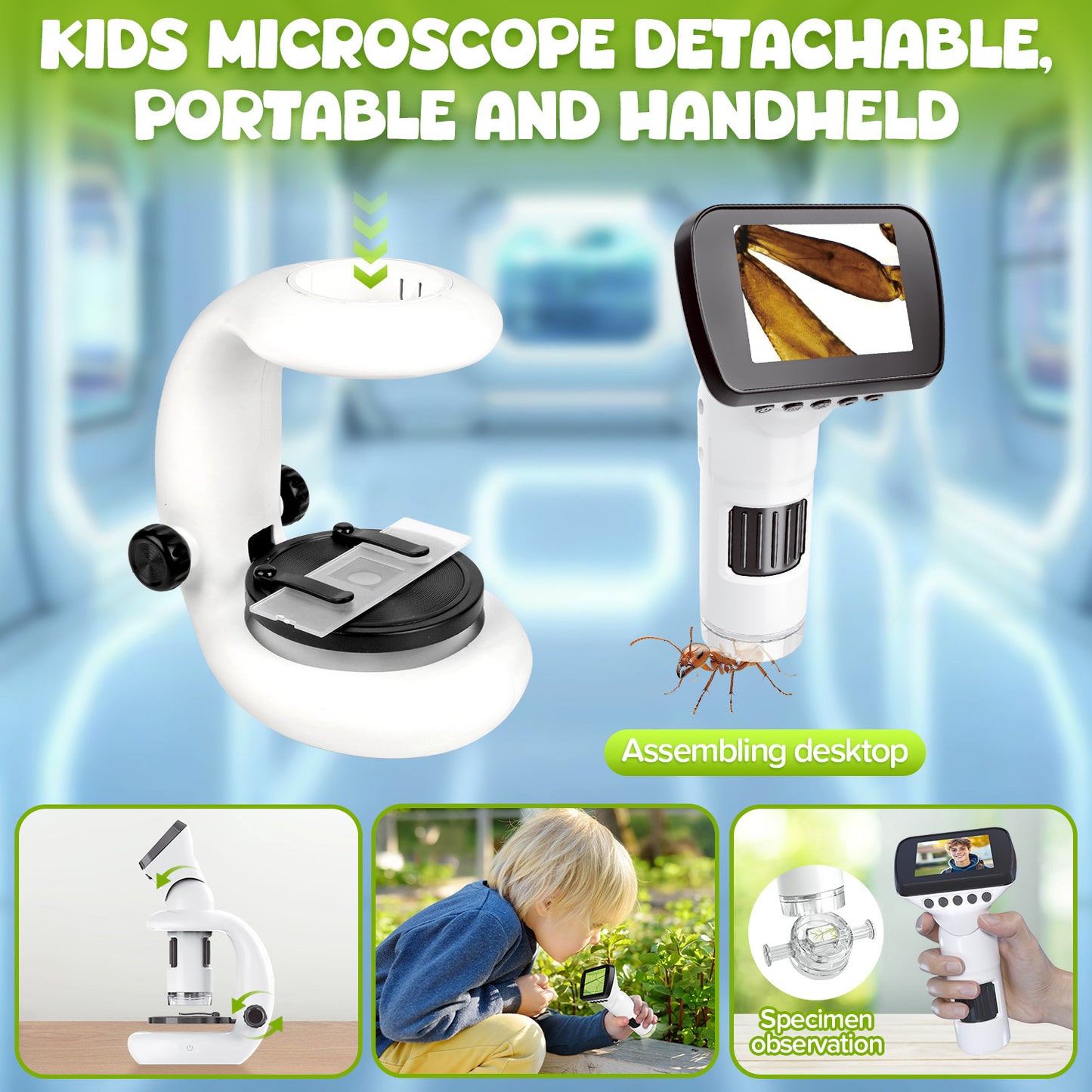 UUSUOO Microscope for Kids,200X-1000X Beginner STEM Kids Microscope with Video & Photo,Science Kits for Kids Age 5-7 8-12,Educational Toys Birthday Gift for Kids Age 5 6 7 8+