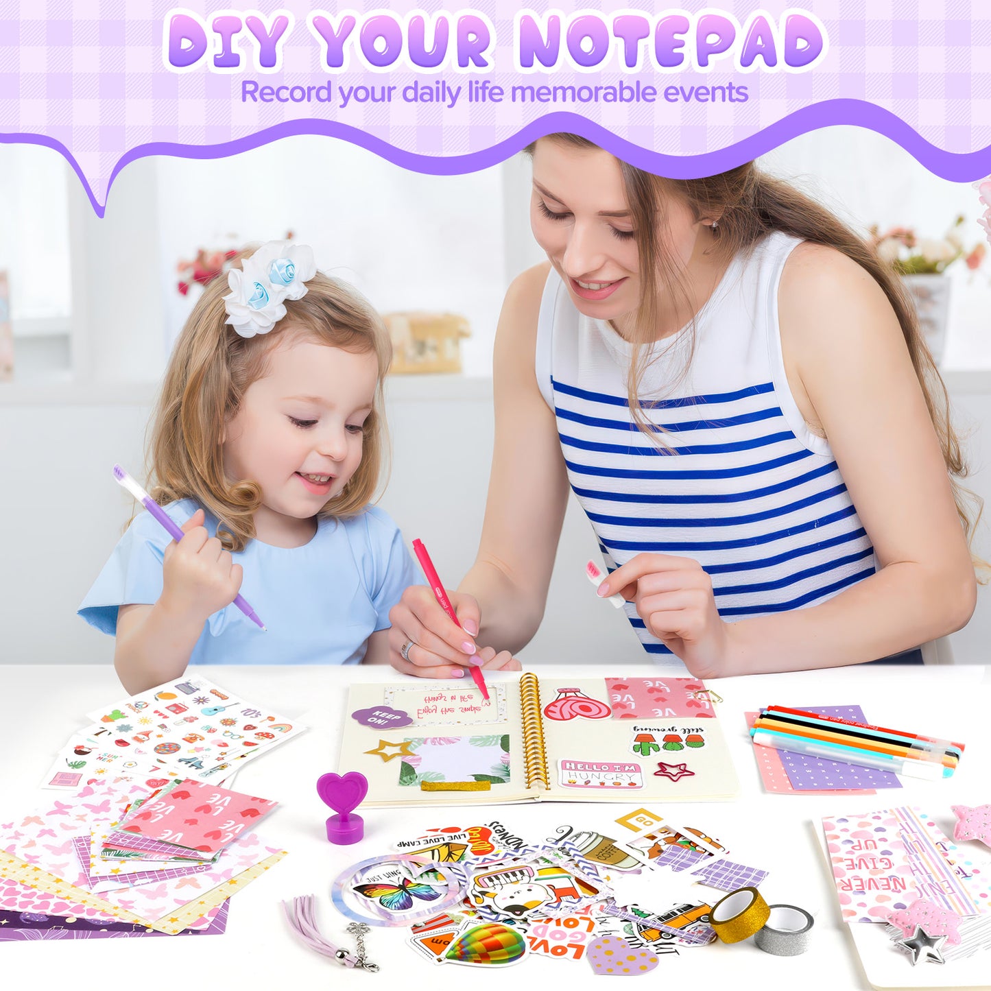 UUSUOO DIY Journal Kit for Girls,Journal Set for Girls Ages 8-12,100+Pcs Stationery Set with Stickers,Scrapbook & Diary Supplies Set,Journaling Art Crafts Kit,Christmas Gifts for Kids Age 8 9 10 +