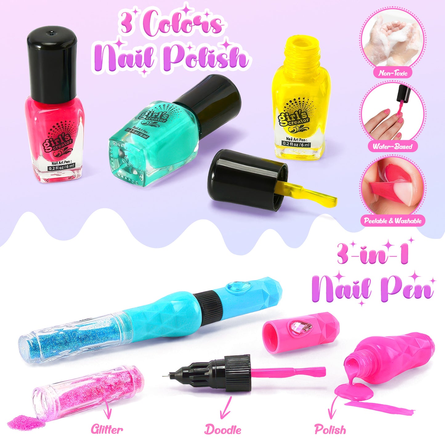 UUSUOO Kids Nail Polish Set for Girls,24Pcs Nail Art Kit with Nail Dryer,Hand Massage Spa Kit,Nail Kit for Girls Ages 7-12,Kid Manicure Set Christmas Birthday Gift for Girls Ages 7 8 9 10 11 12