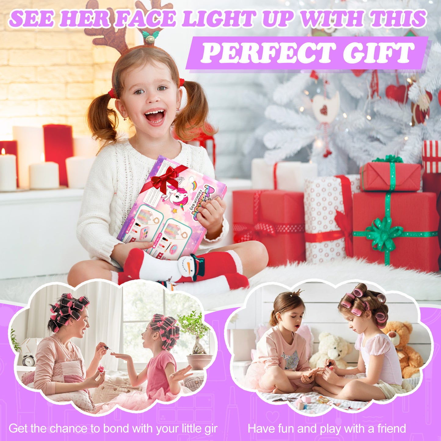 UUSUOO Kids Makeup Kit for Girl, Makeup Kit Toys for Little Girls, Washable Makeup Kit for Kids Real Makeup with Unicorn Bag, Christmas Birthday & Party Gifts for Kids 3 4 5 6 7 8 9 10