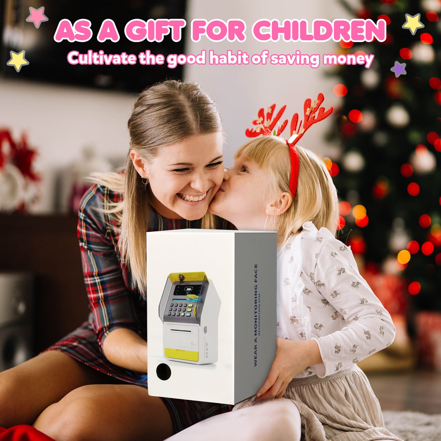 UUSUOO Electronic Piggy Bank for Kids,Mini ATM Bank for Kids with Password + Face Recognition,Auto Roll-in Cash Safe & Coin Saving Bank for Girls,Kids Piggy Bank Christmas Birthday Gifts for Kids 3+