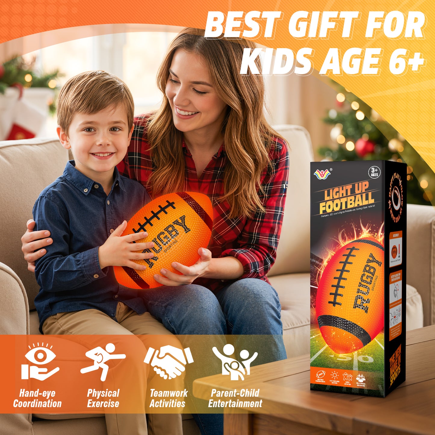 UUSUOO Glow In The Dark Football,Light Up Football for Kids 8-12,Outdoor Toys for Boys Girls,Outdoor Sports Toys for Night Games,Christmas Birthday Gifts for Kids Age 6-12