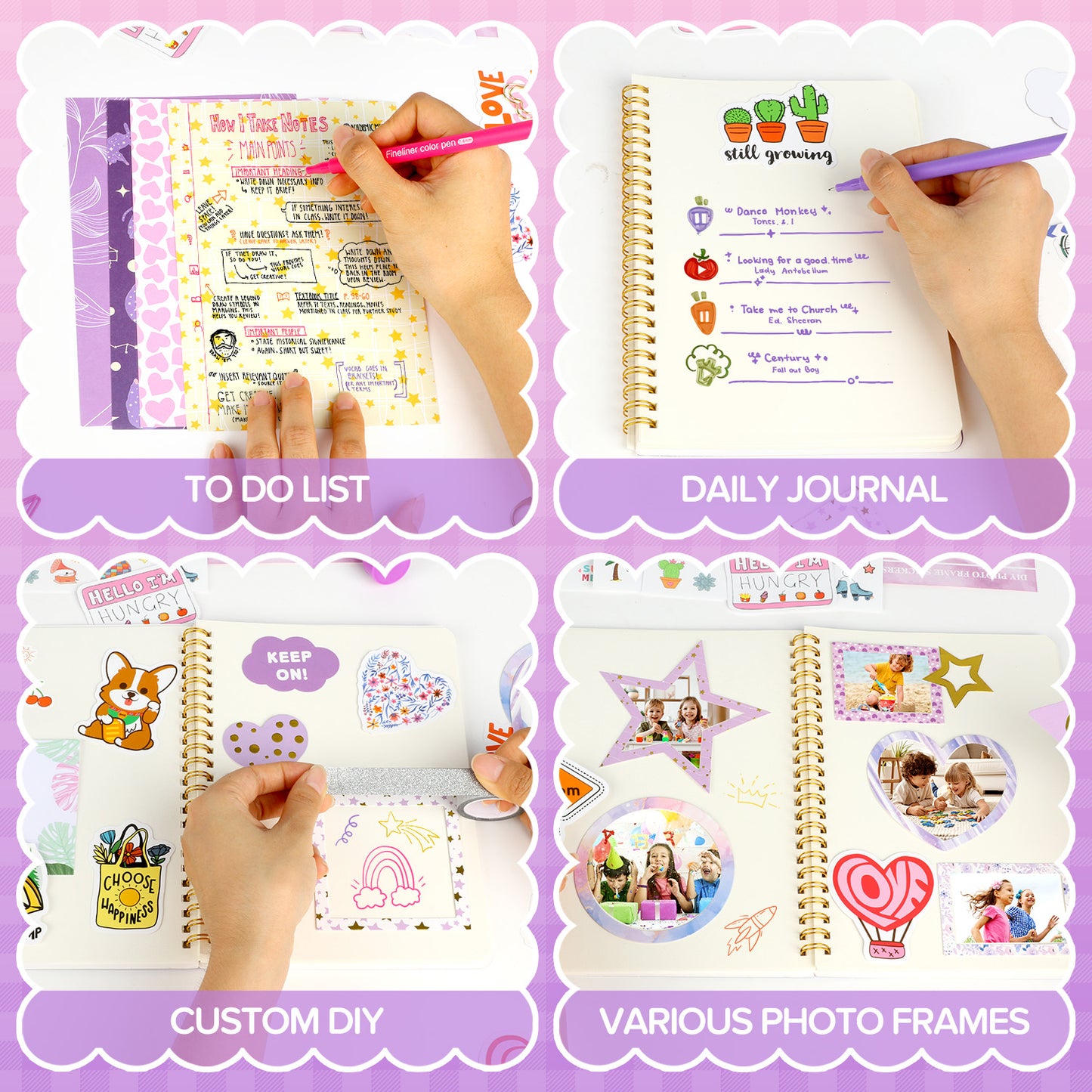 UUSUOO DIY Journal Kit for Girls,Journal Set for Girls Ages 8-12,100+Pcs Stationery Set with Stickers,Scrapbook & Diary Supplies Set,Journaling Art Crafts Kit,Christmas Gifts for Kids Age 8 9 10 +