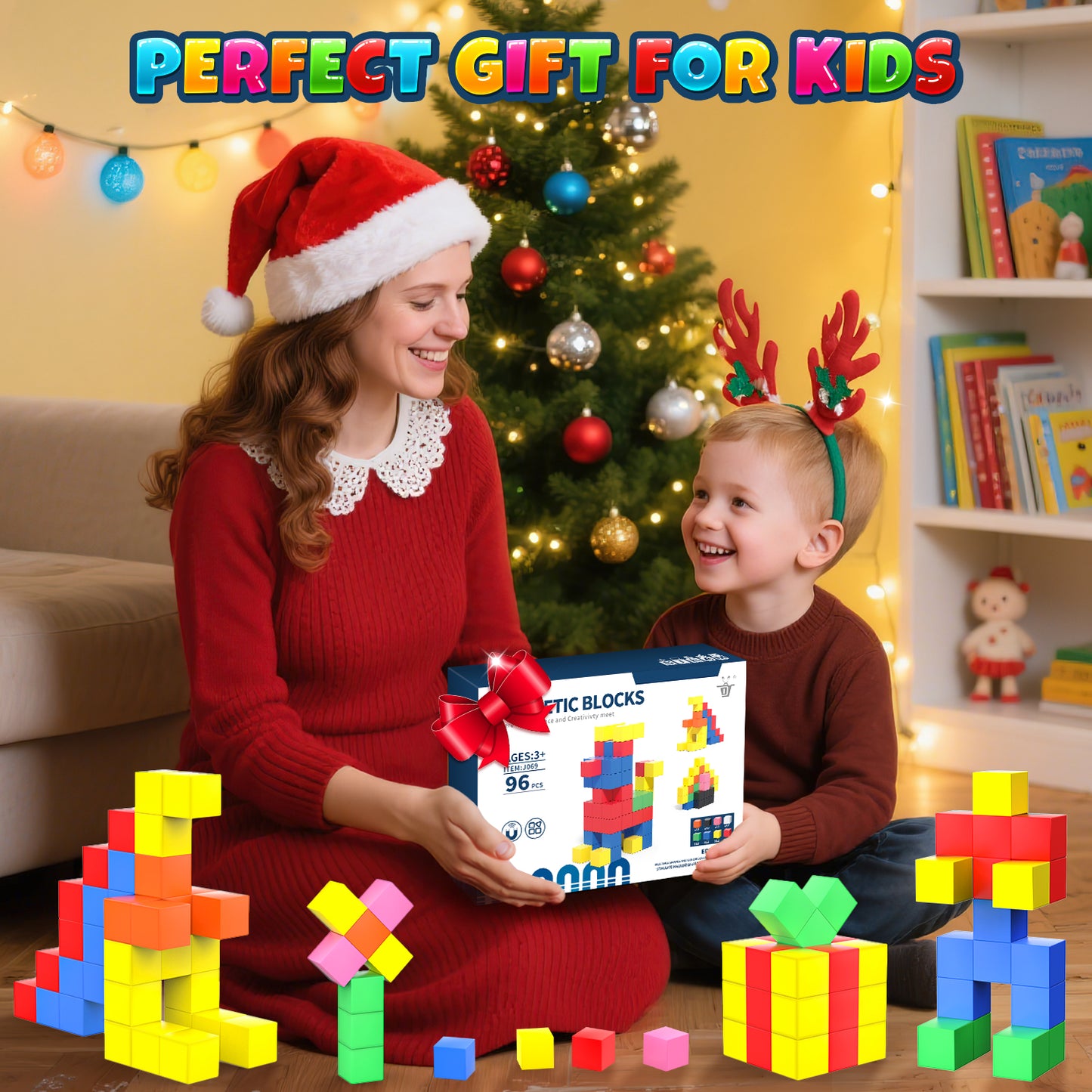 UUSUOO 96PCS Magnetic Blocks,0.9 Inch Large Magnetic Building Blocks for Kids, 3D Magnetic Cubes for Kids,Preschool Educational Sensory Magnet Toys,Christmas Gifts for Kids 3 4 5 6+