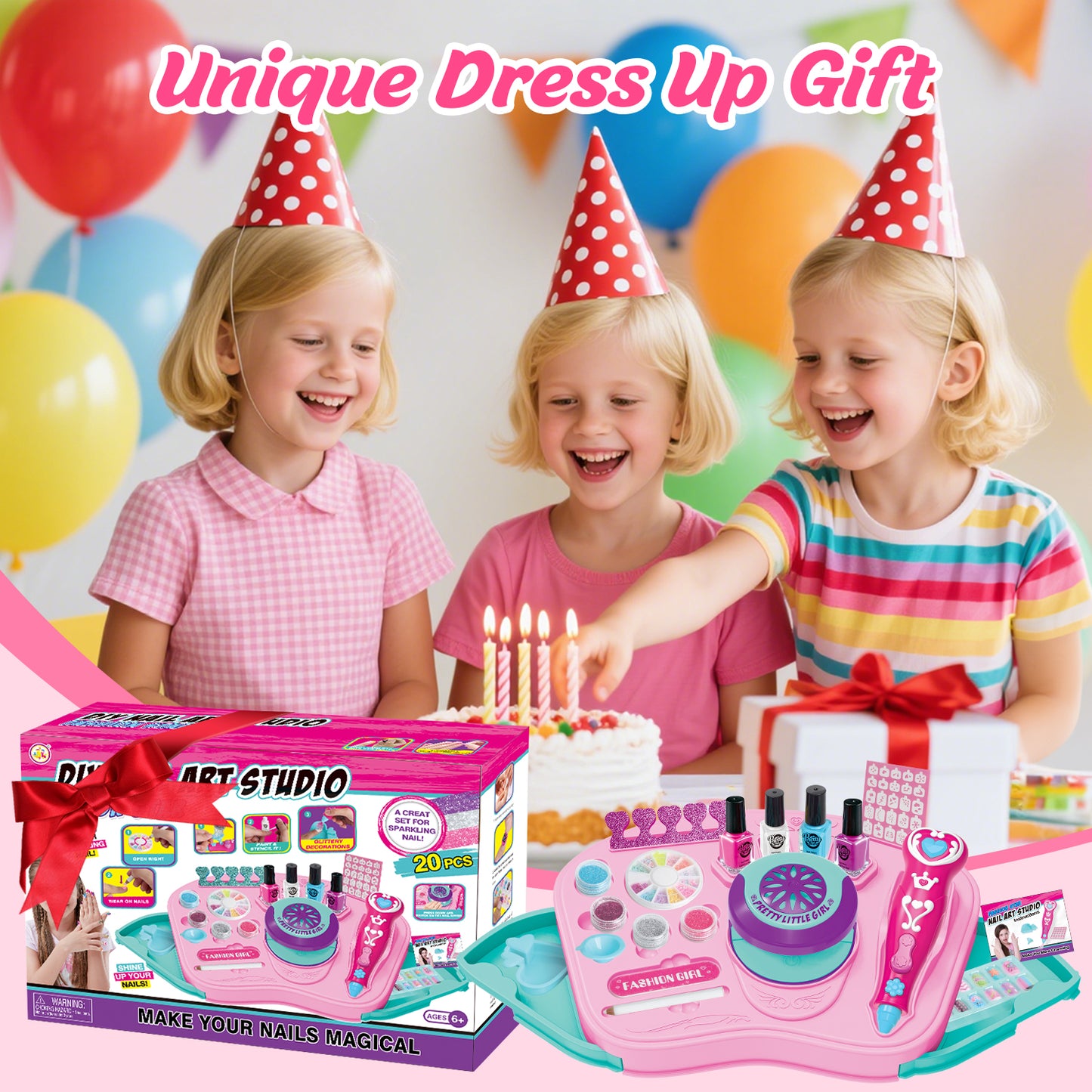 UUSUOO Kids Nail Polish Set for Girls,30Pcs Nail Art Kit with Storage Desk,Nail Dryer,Glitter Pen,Non Toxic Nail Polish,Nail Kit for Girls Ages 7-12,Girls Toys Christmas Birthday Gift for Girls 6-12