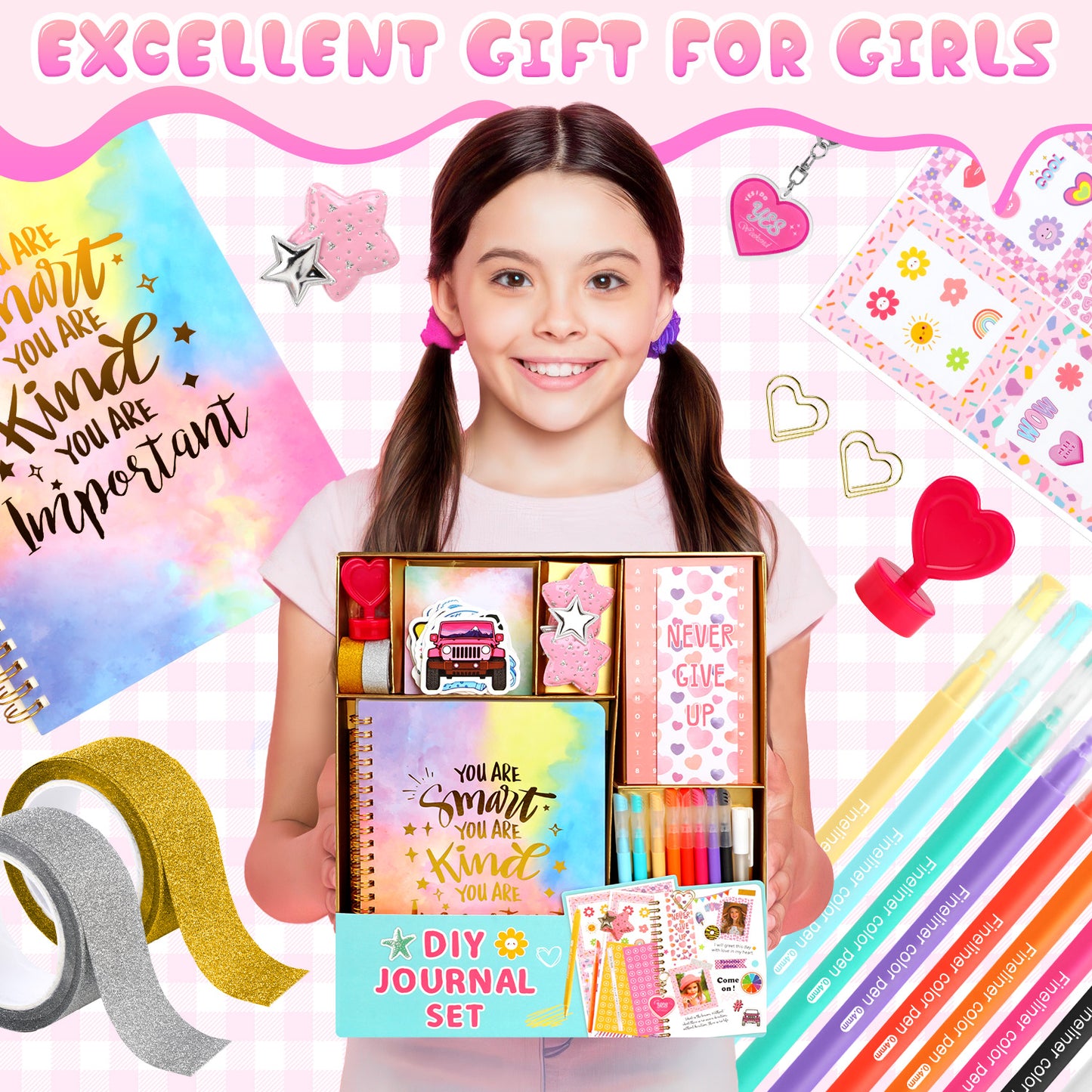 UUSUOO DIY Journal Kit for Girls 8-14,DIY Journal Set for Girls,100Pcs Stationery Set with Stickers,Scrapbook & Diary Supplies Set,Journaling Art Crafts Kit, Ideal Gifts for Girls Age 8 9 10+