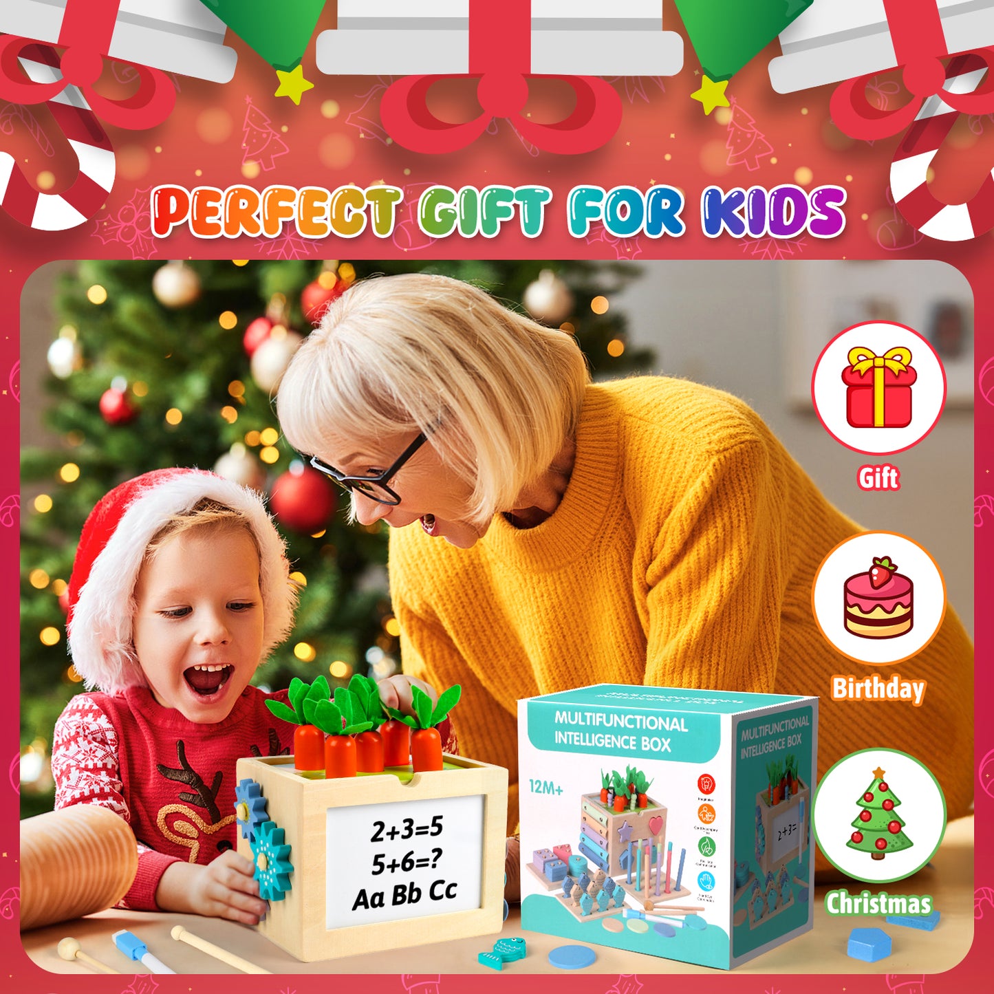 UUSUOO Wooden Montessori Baby Toys,10-in-1 Wooden Activity Cube with Fishing, Xylophone,Shape Sorting & Stacking,Learning Educational Baby Busy Toys Gift for 1 2 3 Year Old Boys & Girls