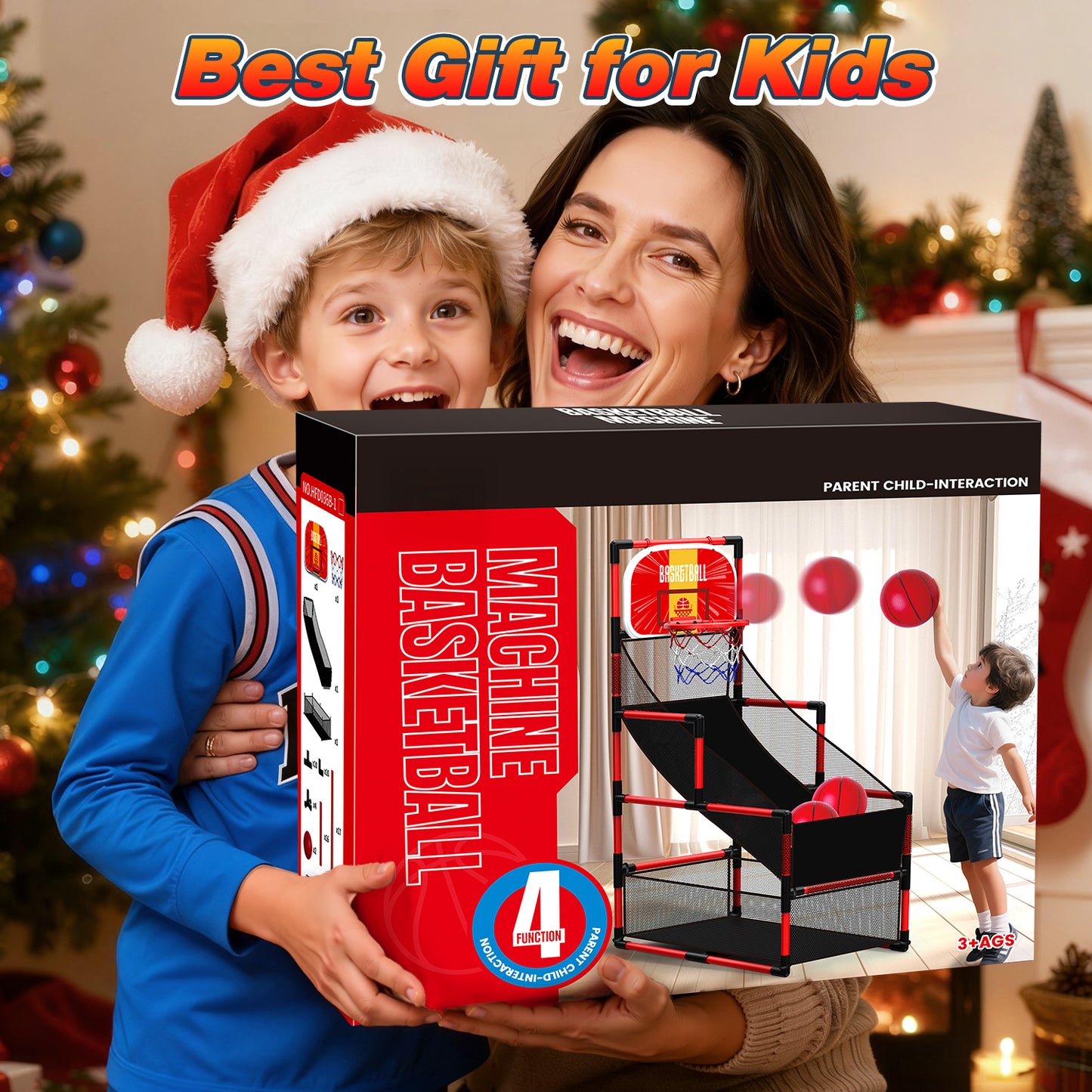 UUSUOO Arcade Basketball Game Set for Kids,Adjustable Height 45"-56" Kids Basketball Hoop with 2 Balls & Pump, Indoor Outdoor Sports Play Toys,Birthday Gift for Boys Girls Age 5 6 7 8 + ,Red