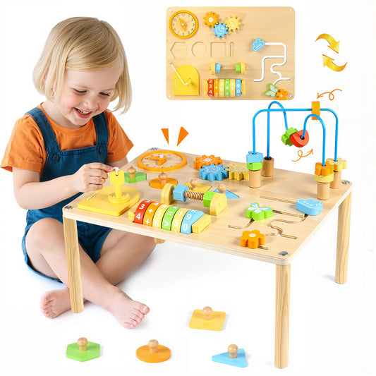 UUSUOO Activity Table for 1 Year Old,8-In-1 Wooden Montessori Toys with Bead Maze,Shape Sorter,Baby Sensory Toys 6-12 Months,Learning Toys for Baby 1st Christmas Birthday Gifts